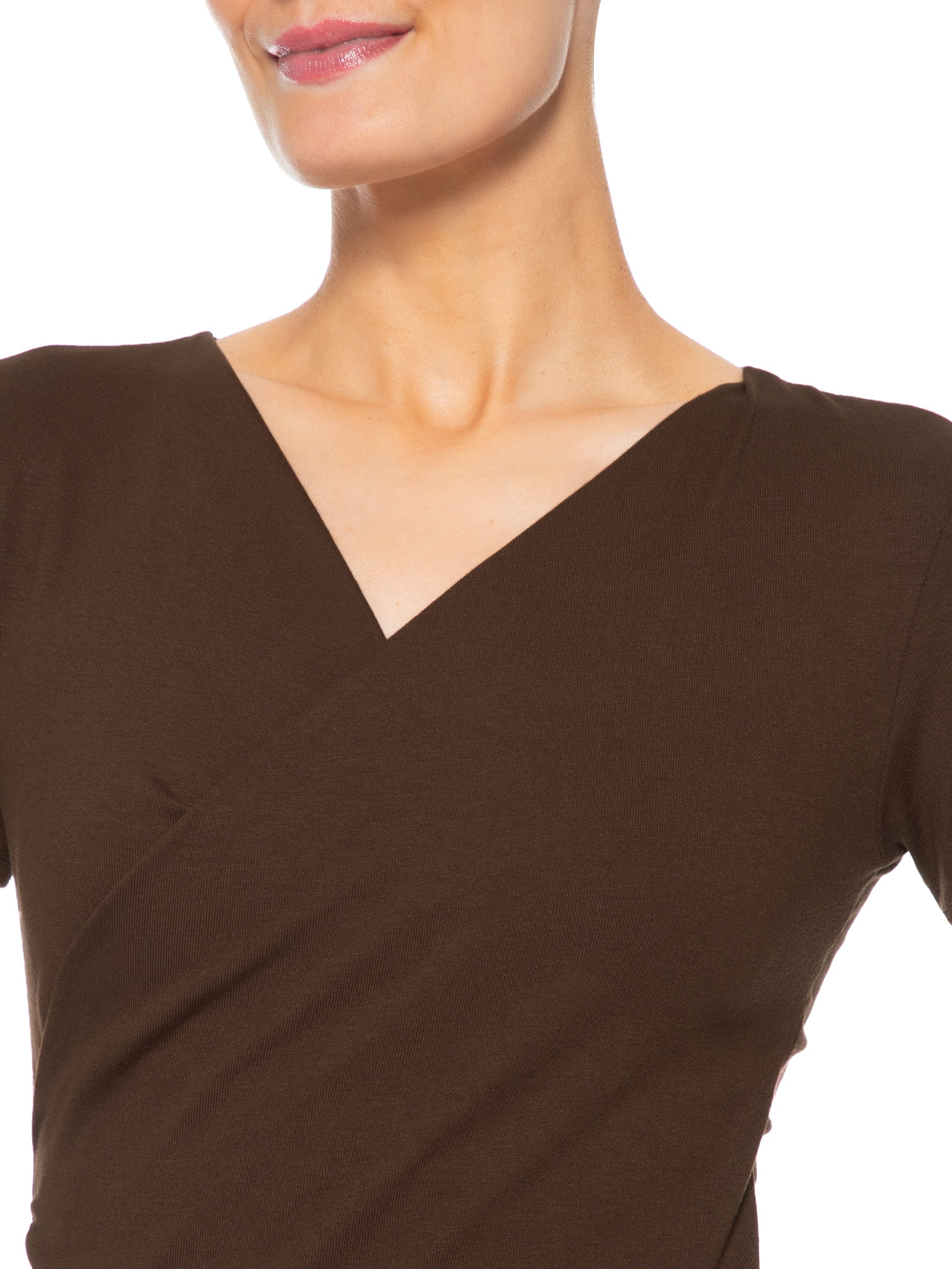 Blusa Feminina Transpassada Manga Curta Marrom Basiq