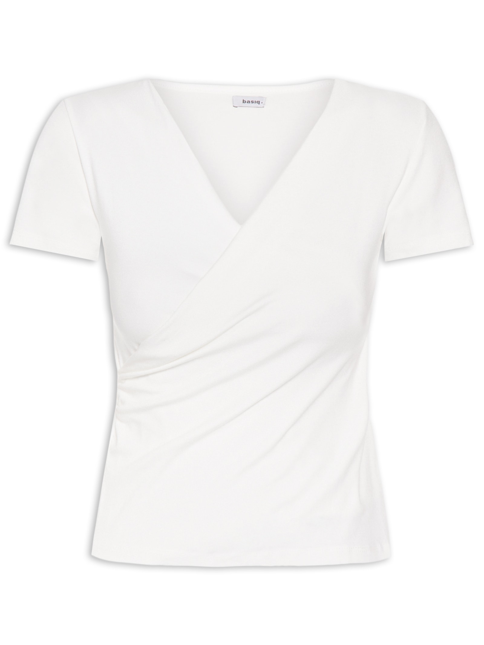 Blusa Feminina Transpassada Manga Curta Off White Basiq