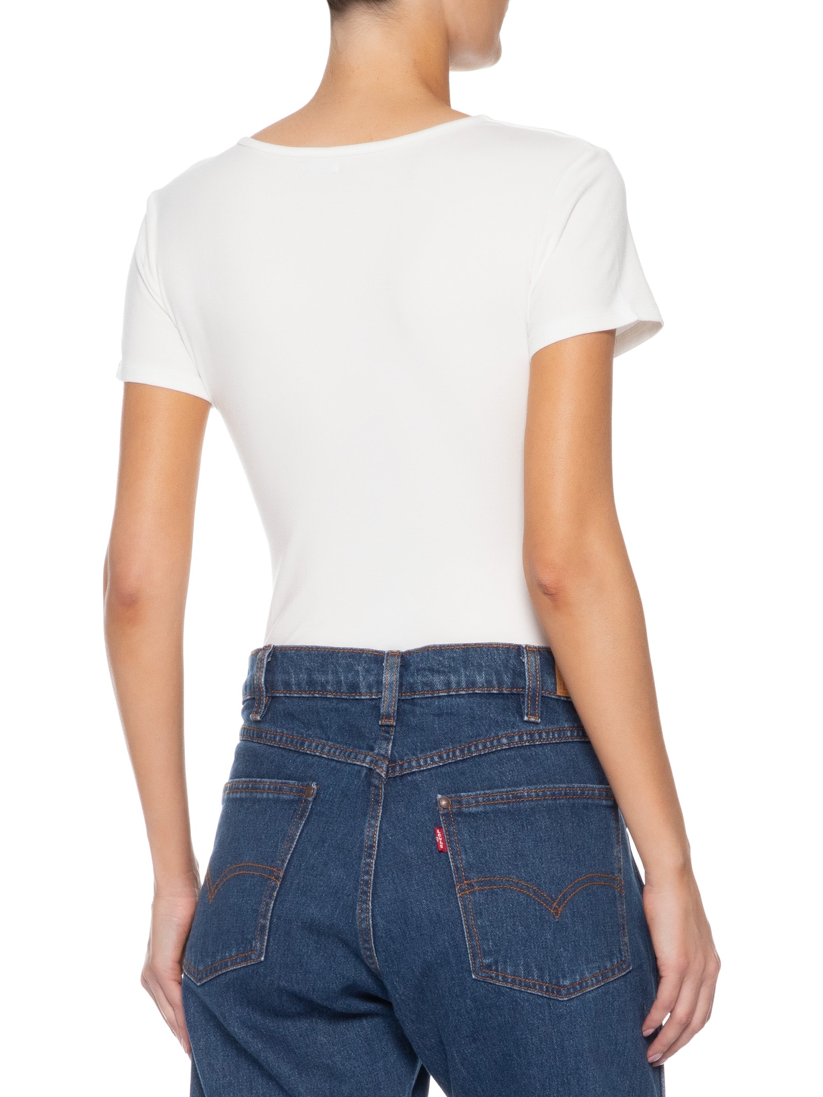 Blusa Feminina Transpassada Manga Curta Off White Basiq