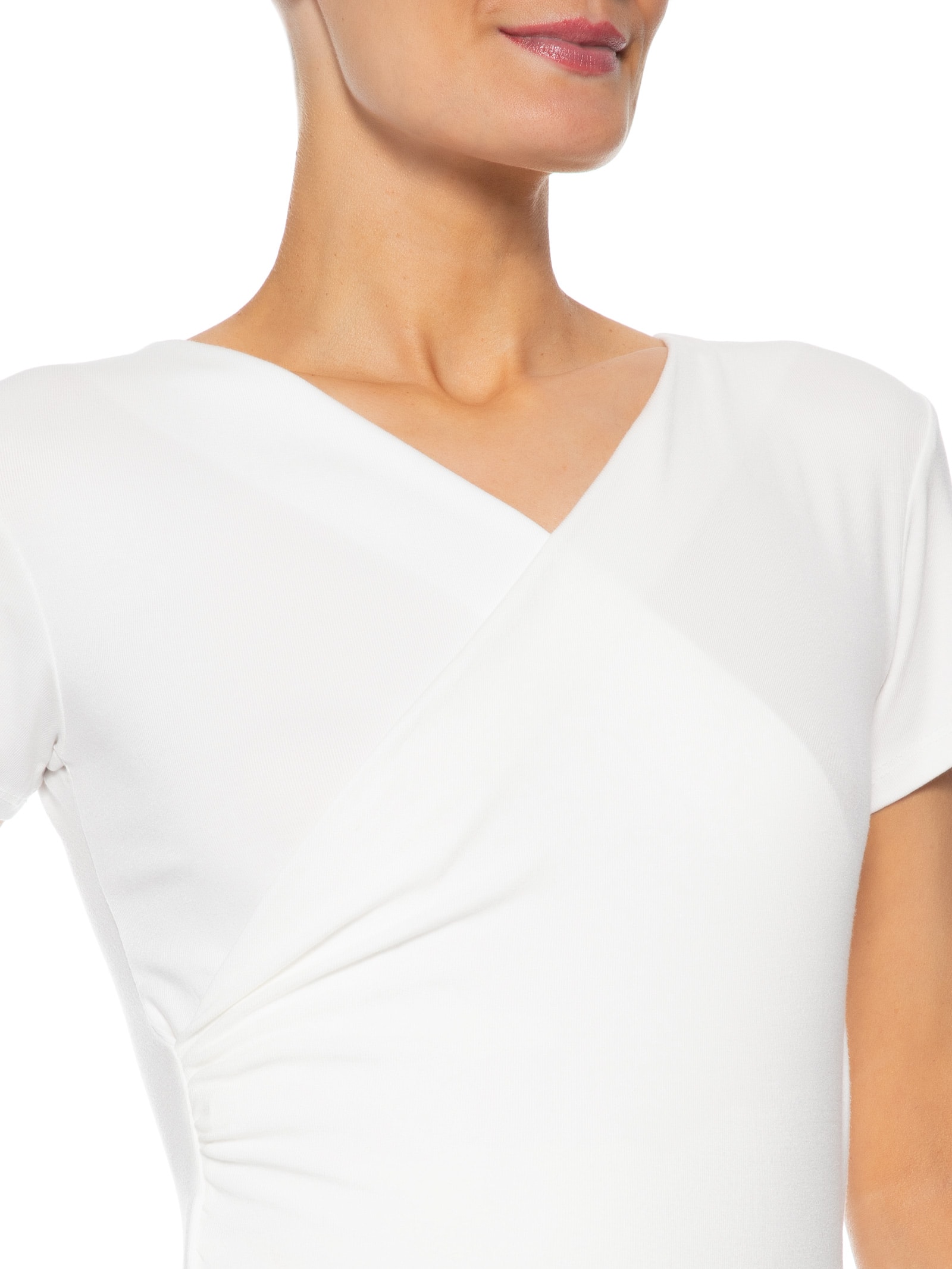 Blusa Feminina Transpassada Manga Curta Off White Basiq