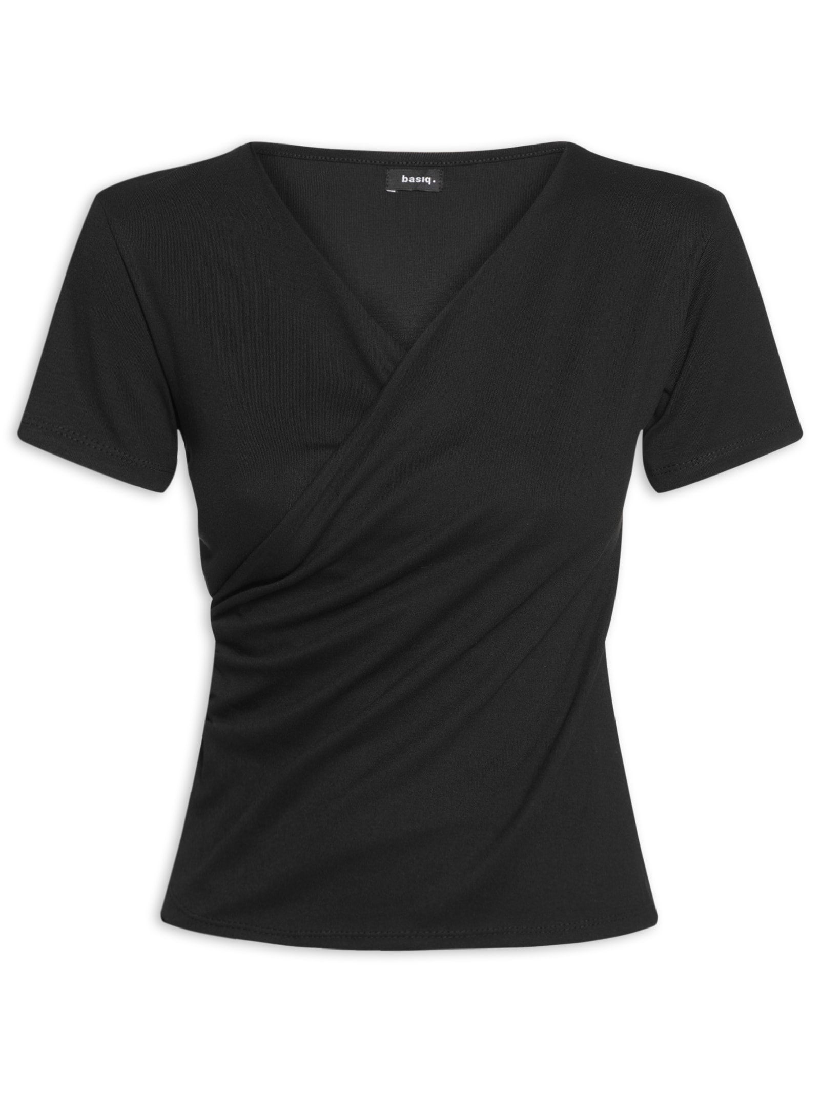 Blusa Feminina Transpassada Manga Curta Preto Basiq
