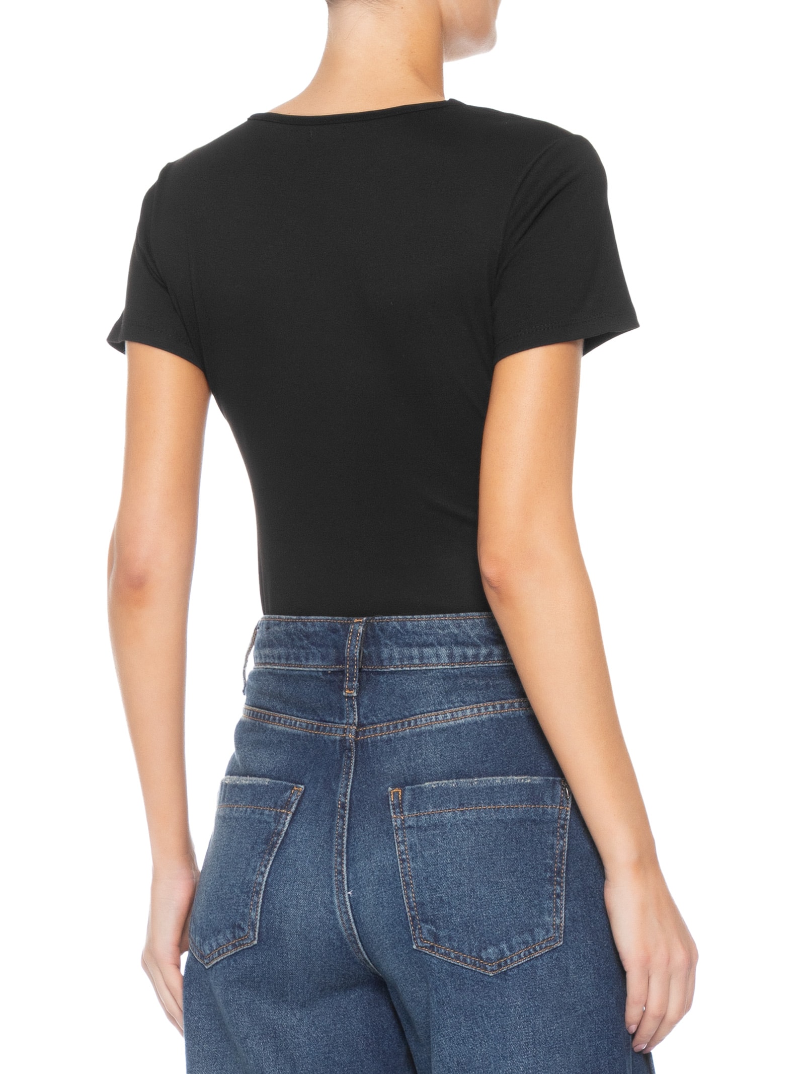 Blusa Feminina Transpassada Manga Curta Preto Basiq