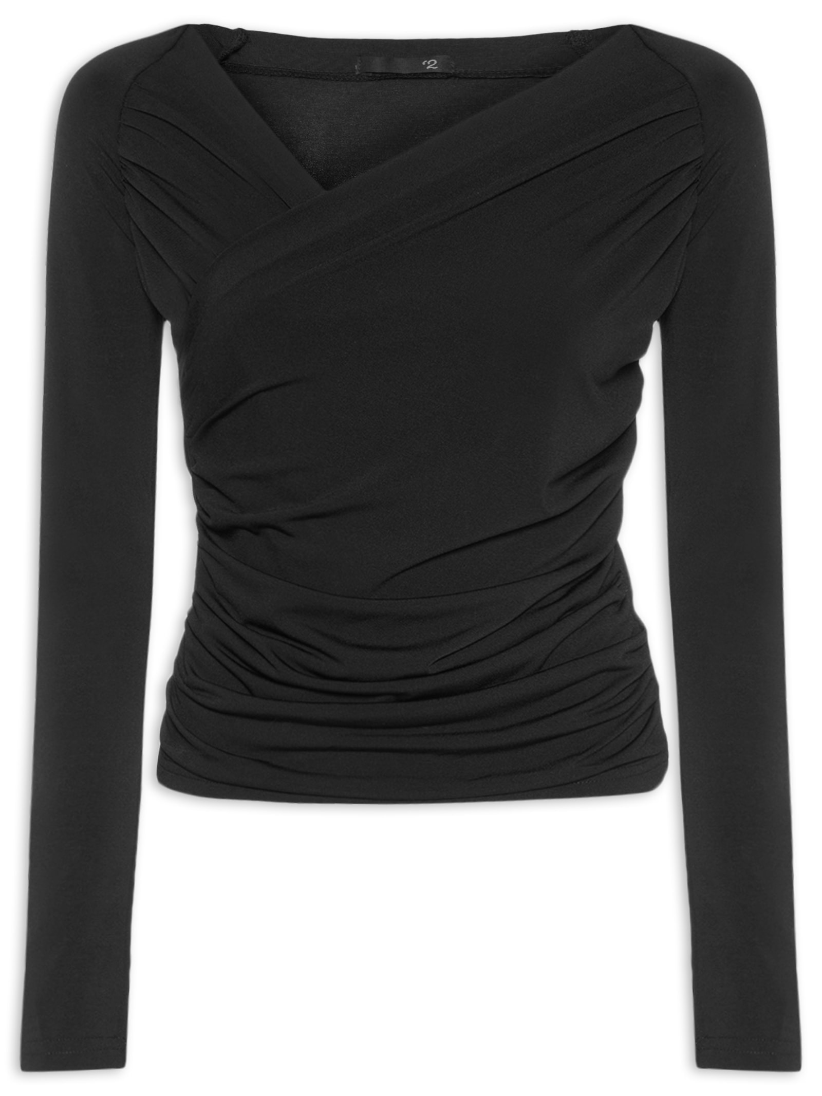 Blusa Feminina Transpassada Manga Longa Preto '2Essential