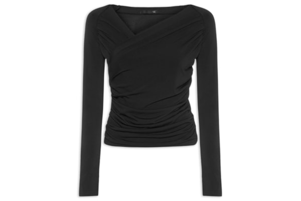 Blusa Feminina Transpassada Manga Longa - Preto
