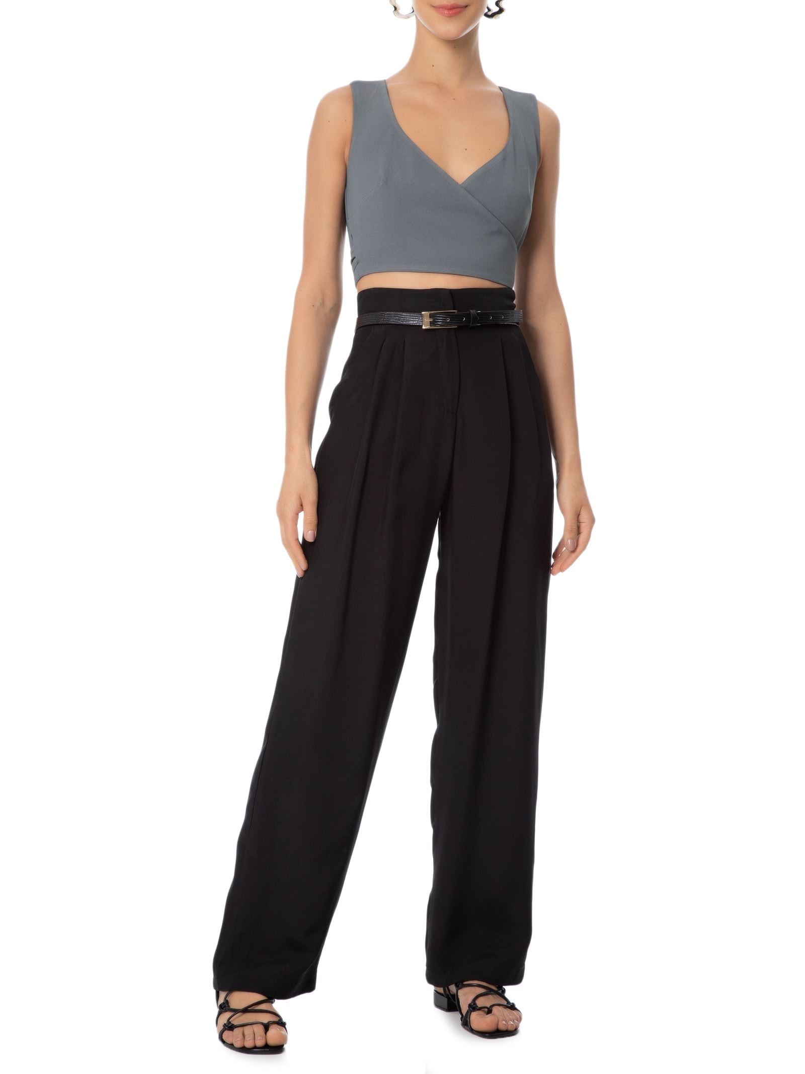 Blusa Feminina Transpasse Em Crepe Cinza '2Essential