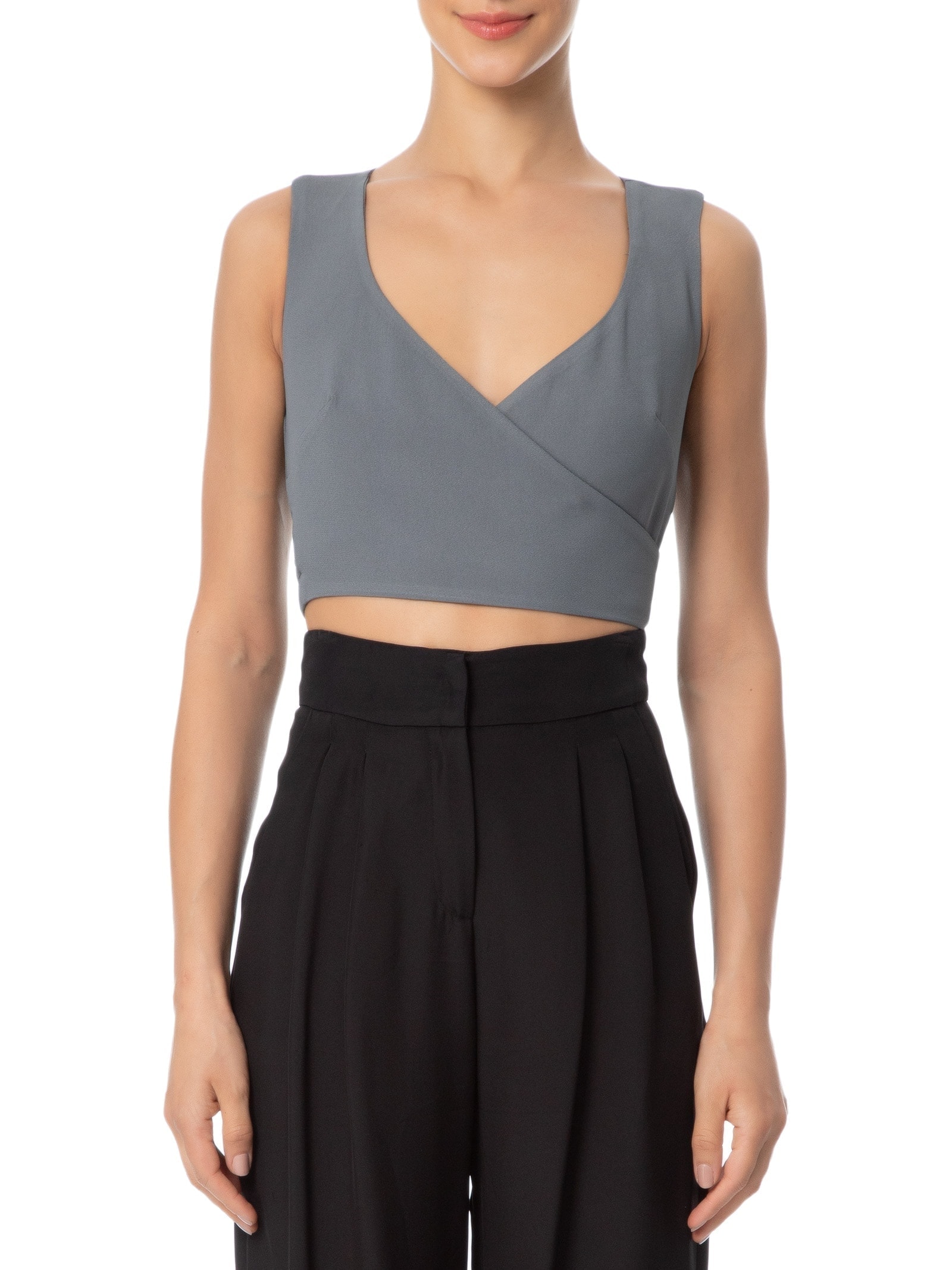 Blusa Feminina Transpasse Em Crepe Cinza '2Essential