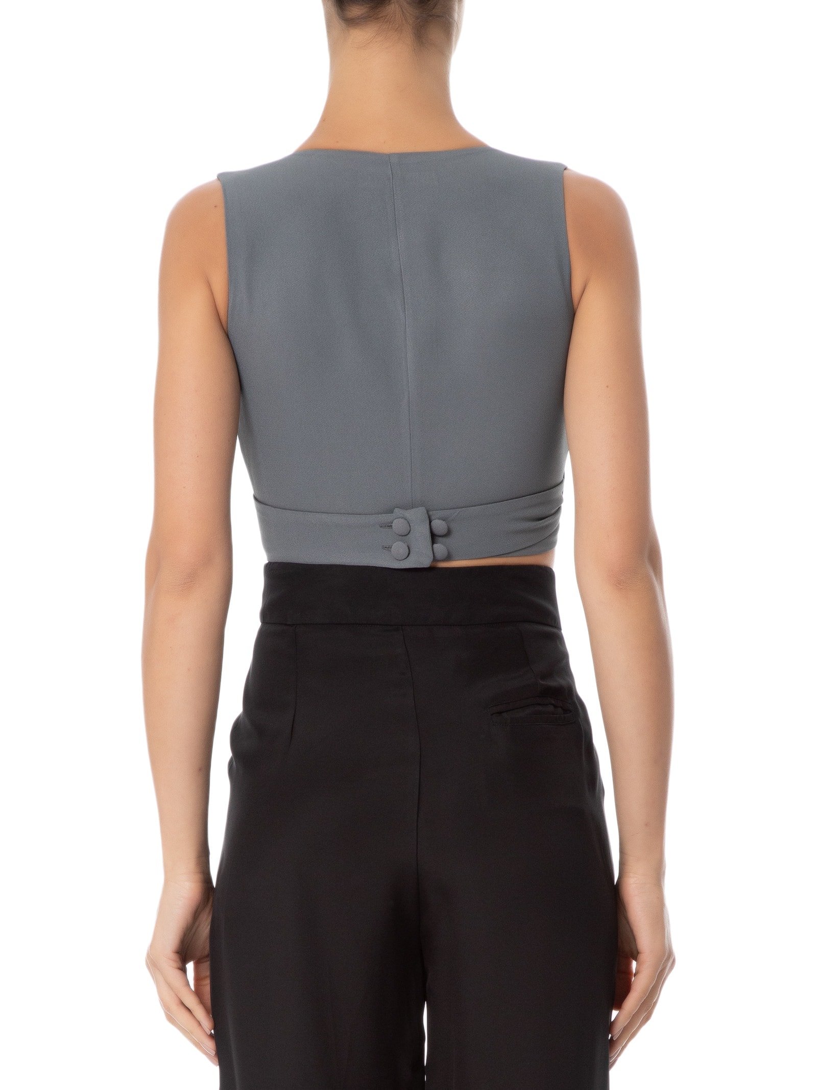 Blusa Feminina Transpasse Em Crepe Cinza '2Essential