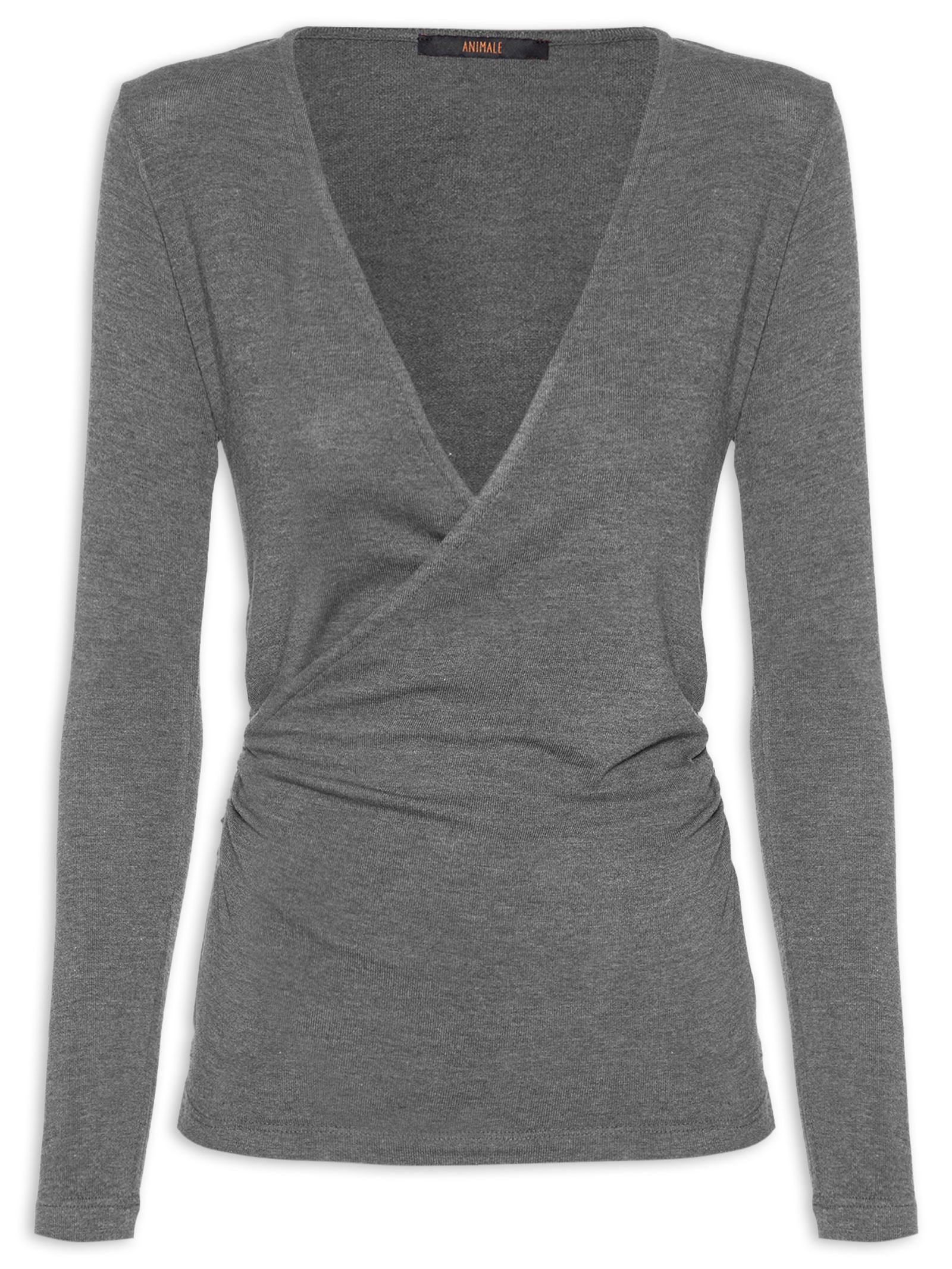 Blusa Feminina Transpasse Mescla Cinza Animale