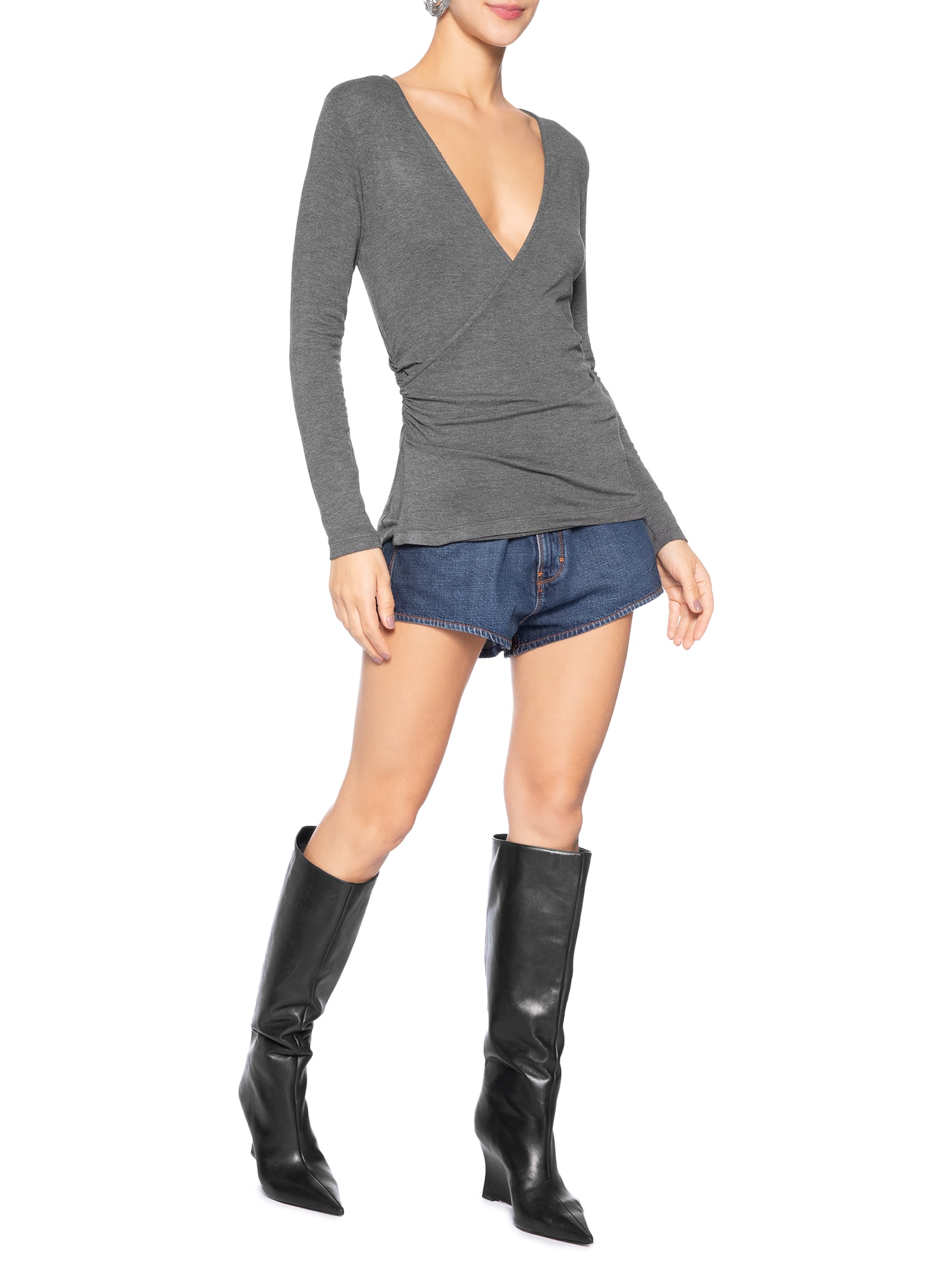 Blusa Feminina Transpasse Mescla Cinza Animale