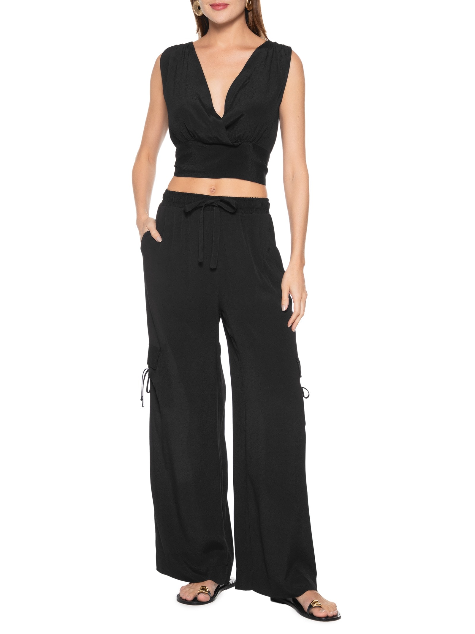 Blusa Feminina Transpasse Viscose Creponada Preto Cantão