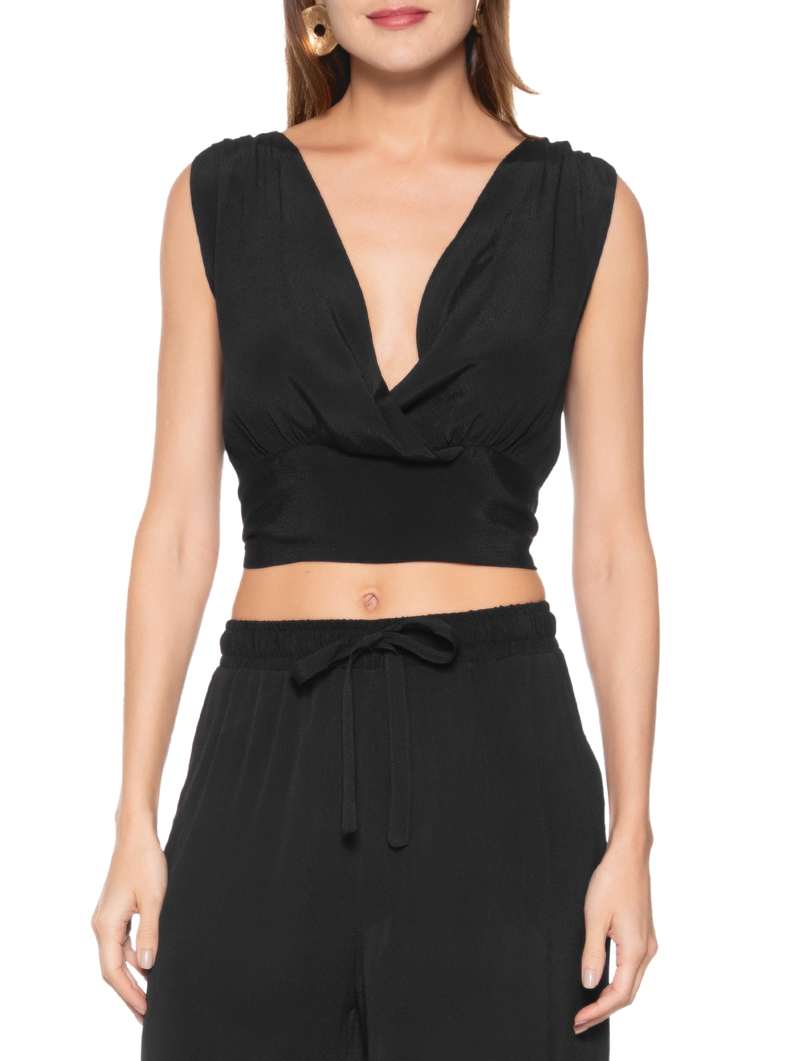 Blusa Feminina Transpasse Viscose Creponada Preto Cantão