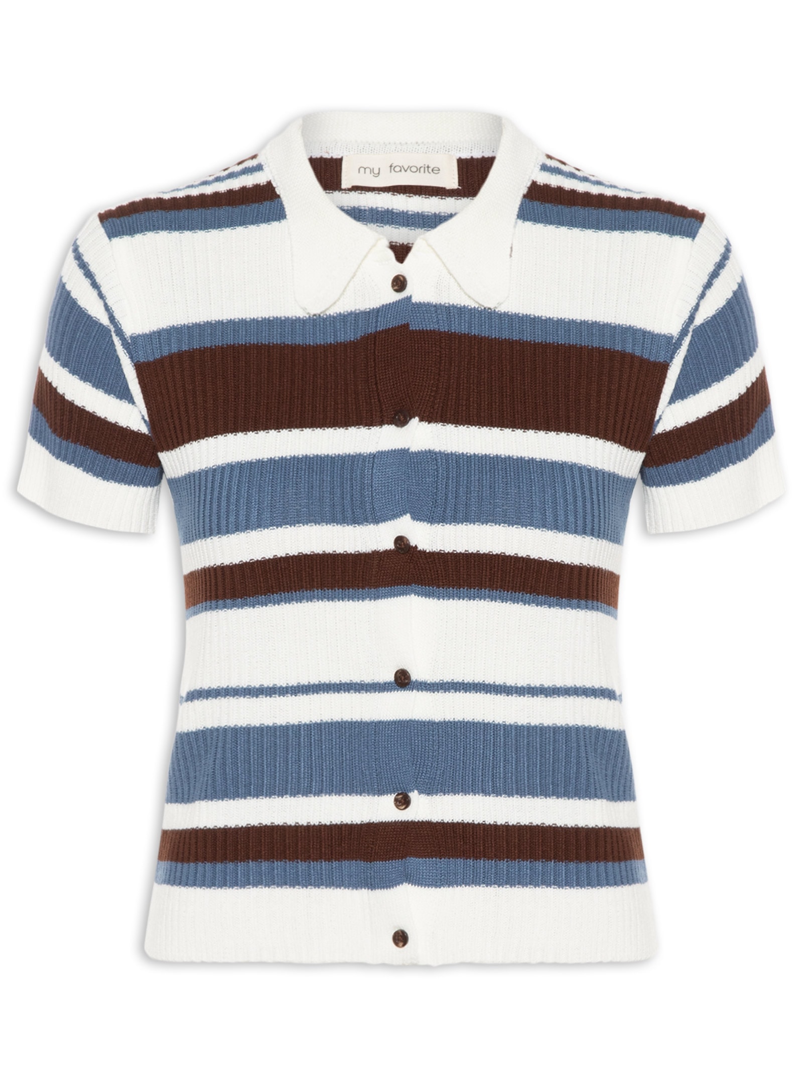 Blusa Feminina Tricô Gola Polo Azul My Favorite