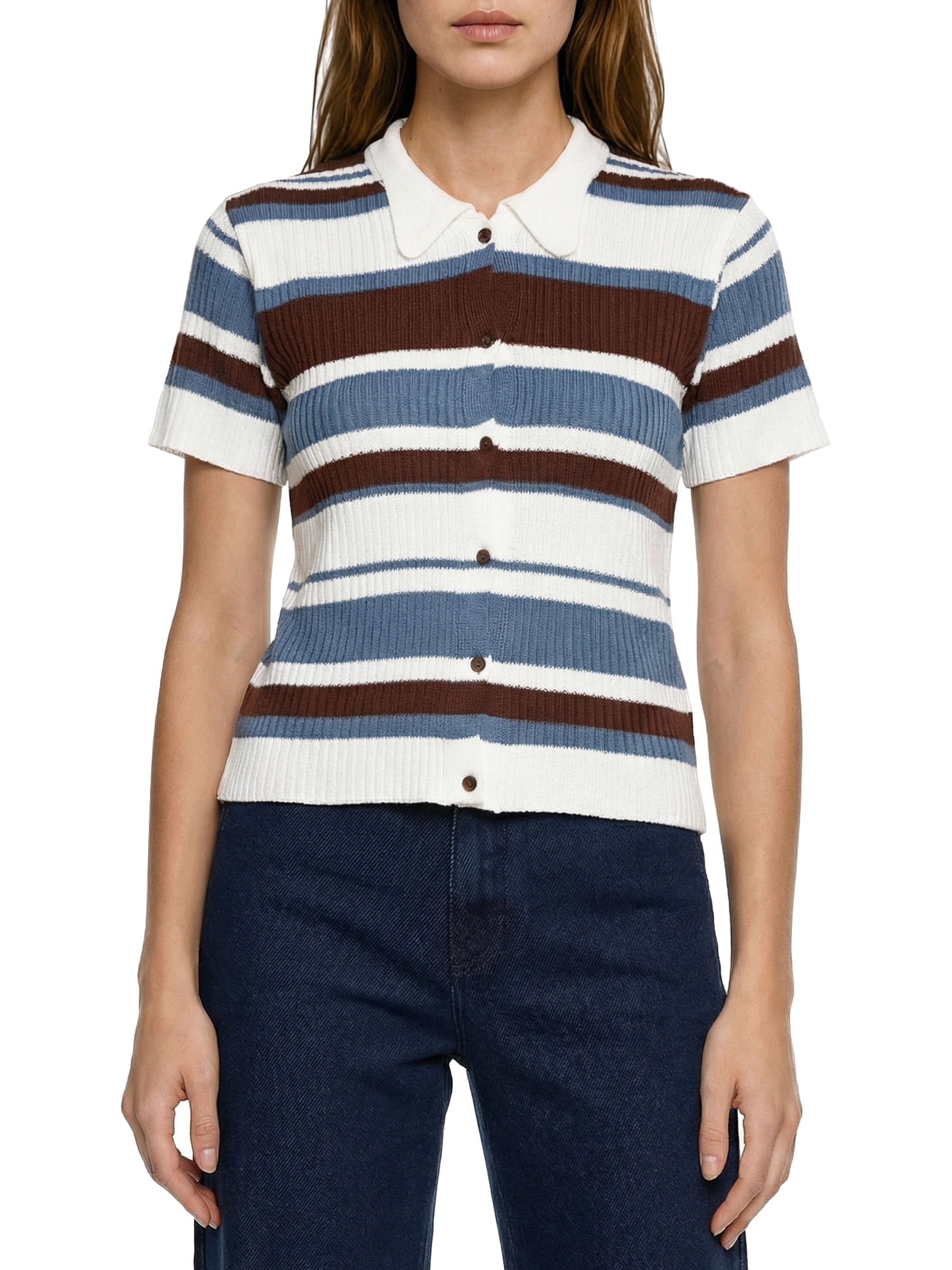 Blusa Feminina Tricô Gola Polo Azul My Favorite