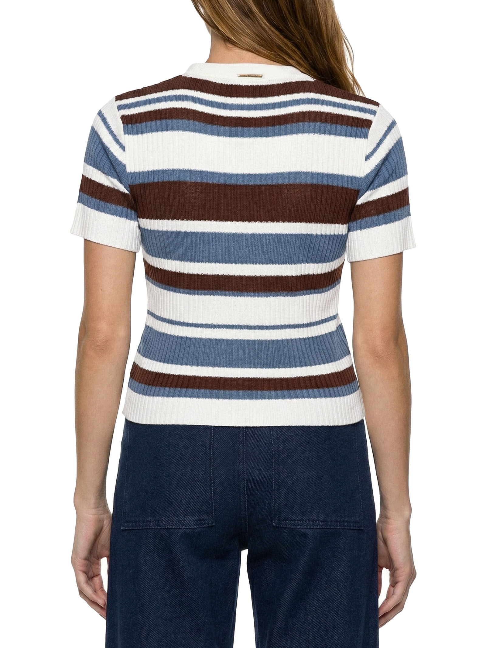 Blusa Feminina Tricô Gola Polo Azul My Favorite