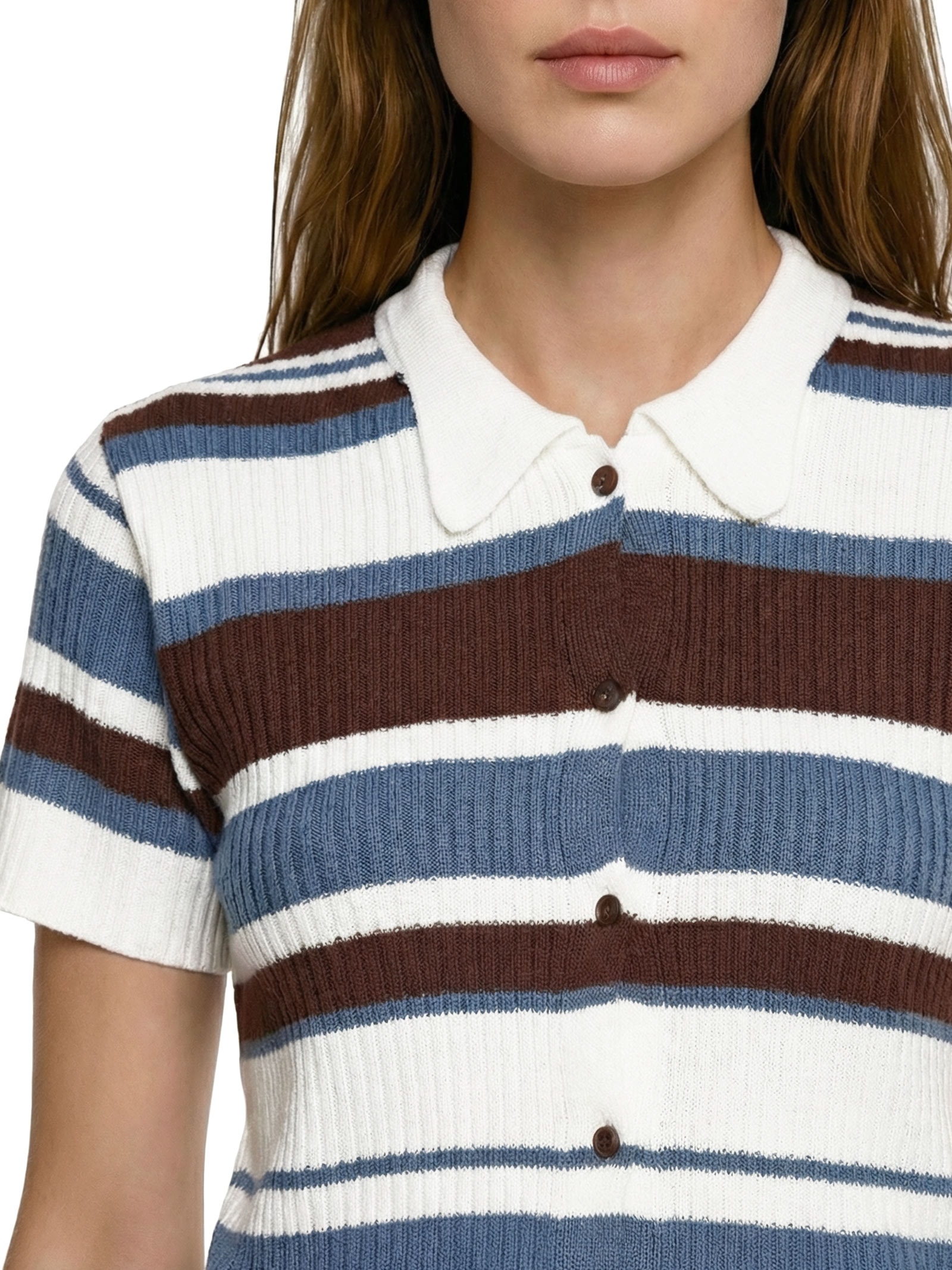 Blusa Feminina Tricô Gola Polo Azul My Favorite