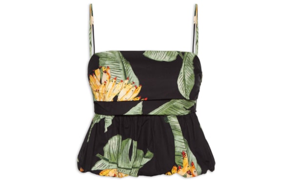 Blusa Feminina Tricoline Estampa Paraíso - Preto