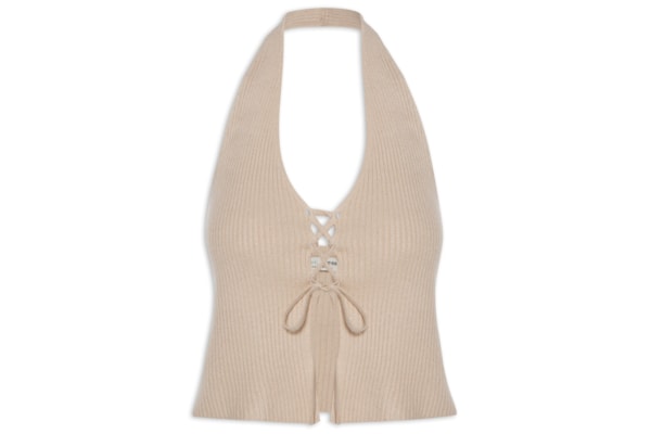 Blusa Feminina Tricot Amarração Frontal - Bege 