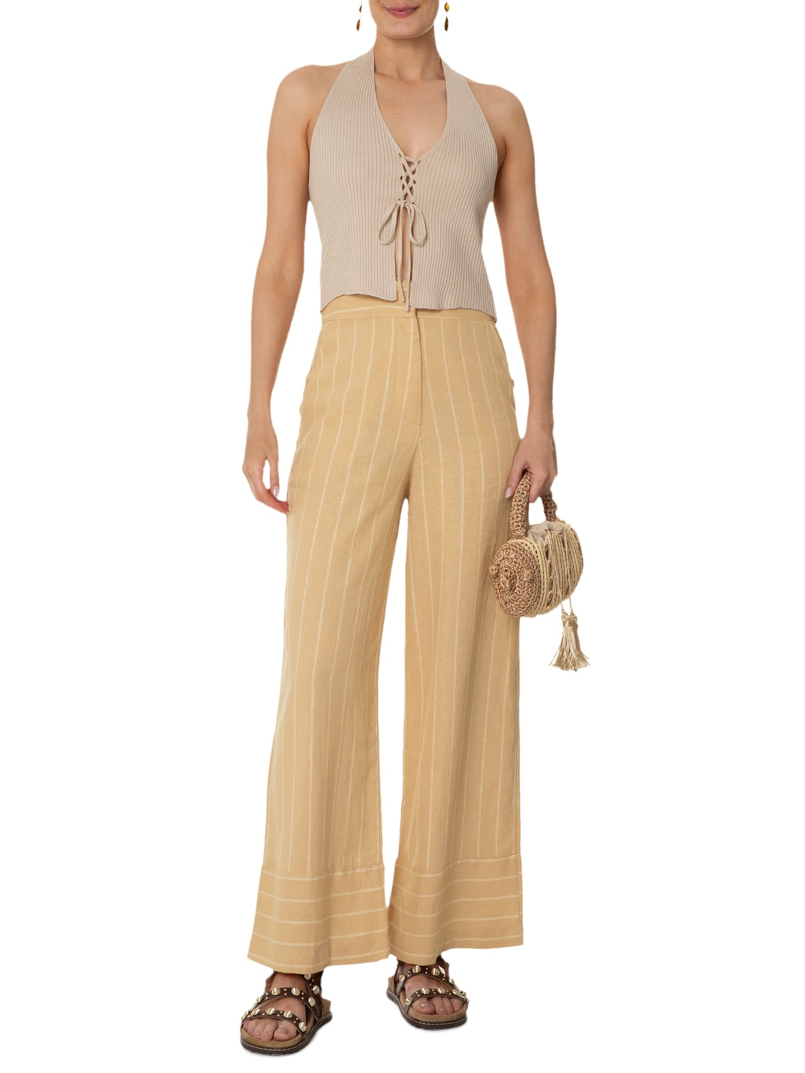 Blusa Feminina Tricot Amarração Frontal Bege  Dress To