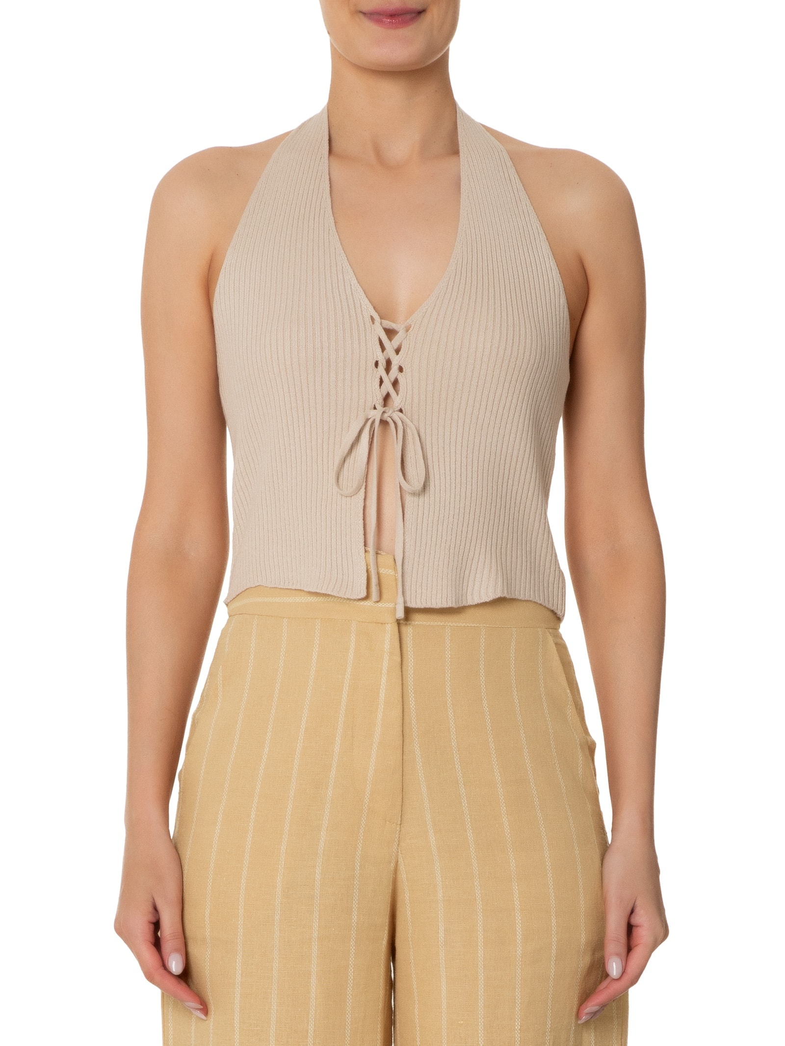 Blusa Feminina Tricot Amarração Frontal Bege  Dress To