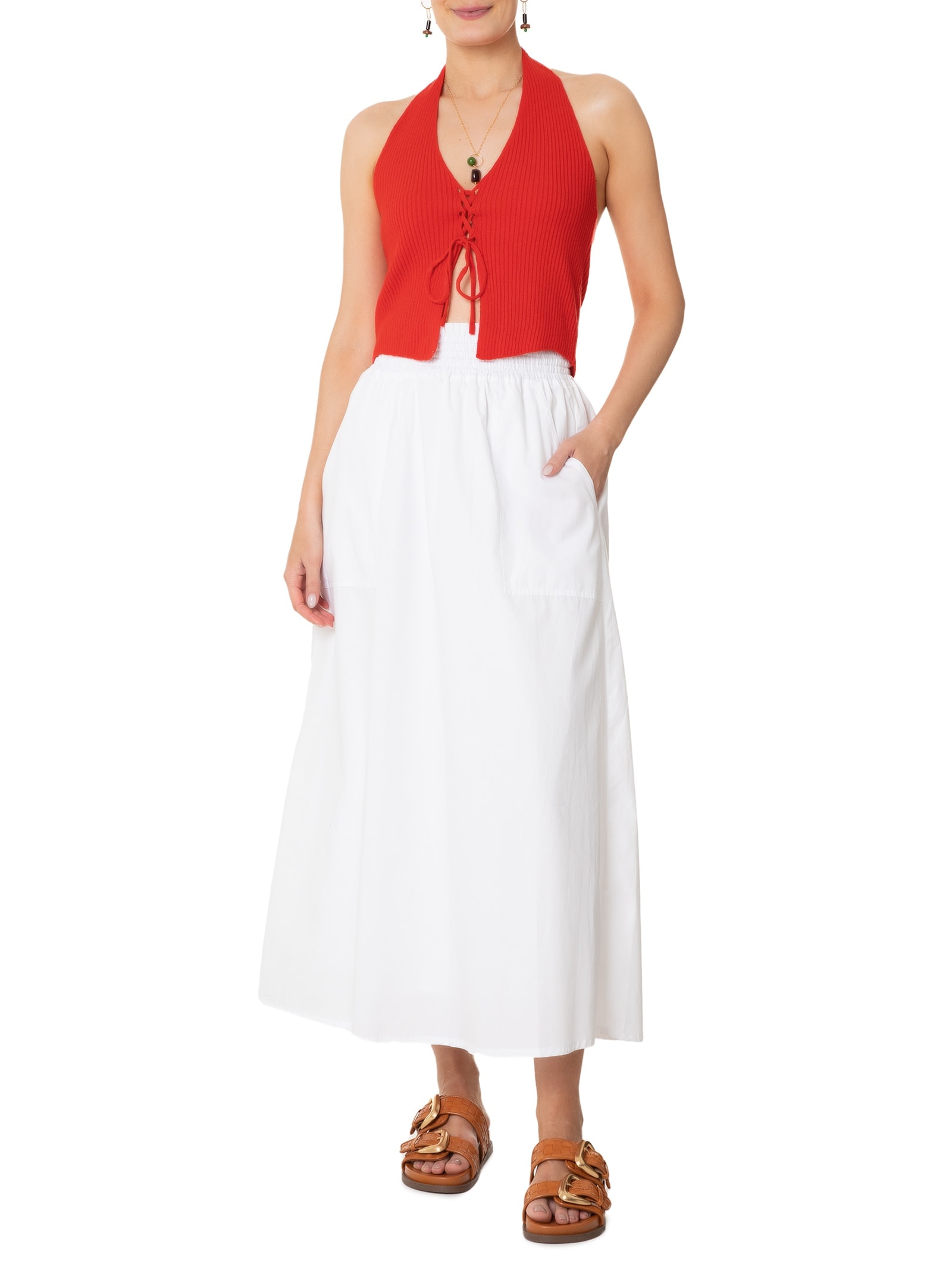 Blusa Feminina Tricot Amarração Frontal Vermelho Dress To