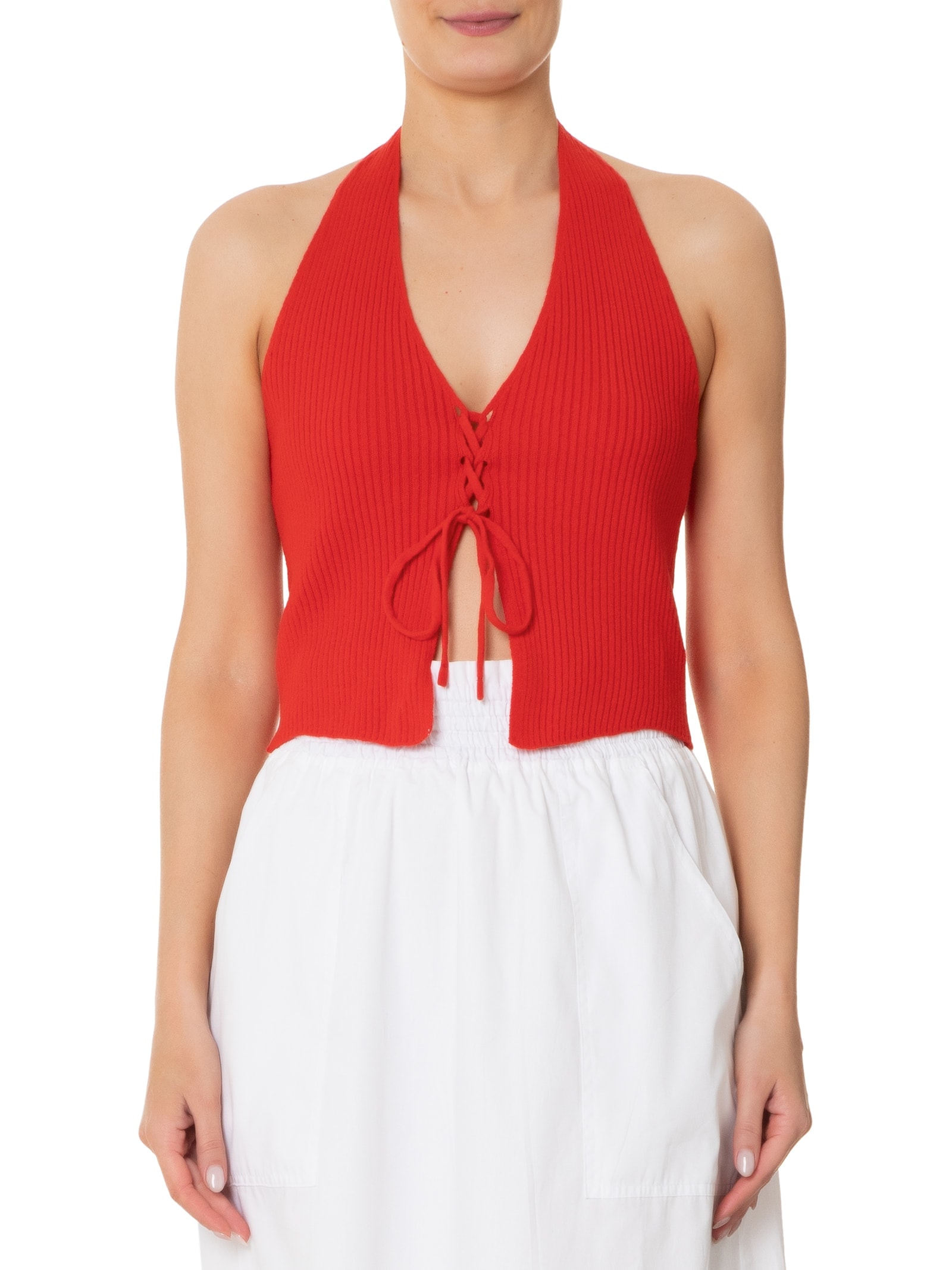 Blusa Feminina Tricot Amarração Frontal Vermelho Dress To