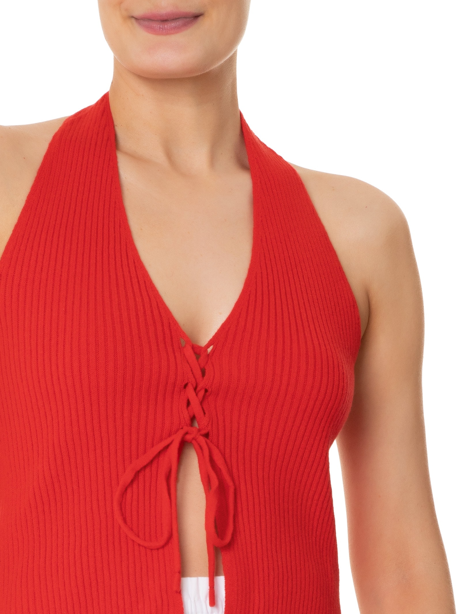 Blusa Feminina Tricot Amarração Frontal Vermelho Dress To