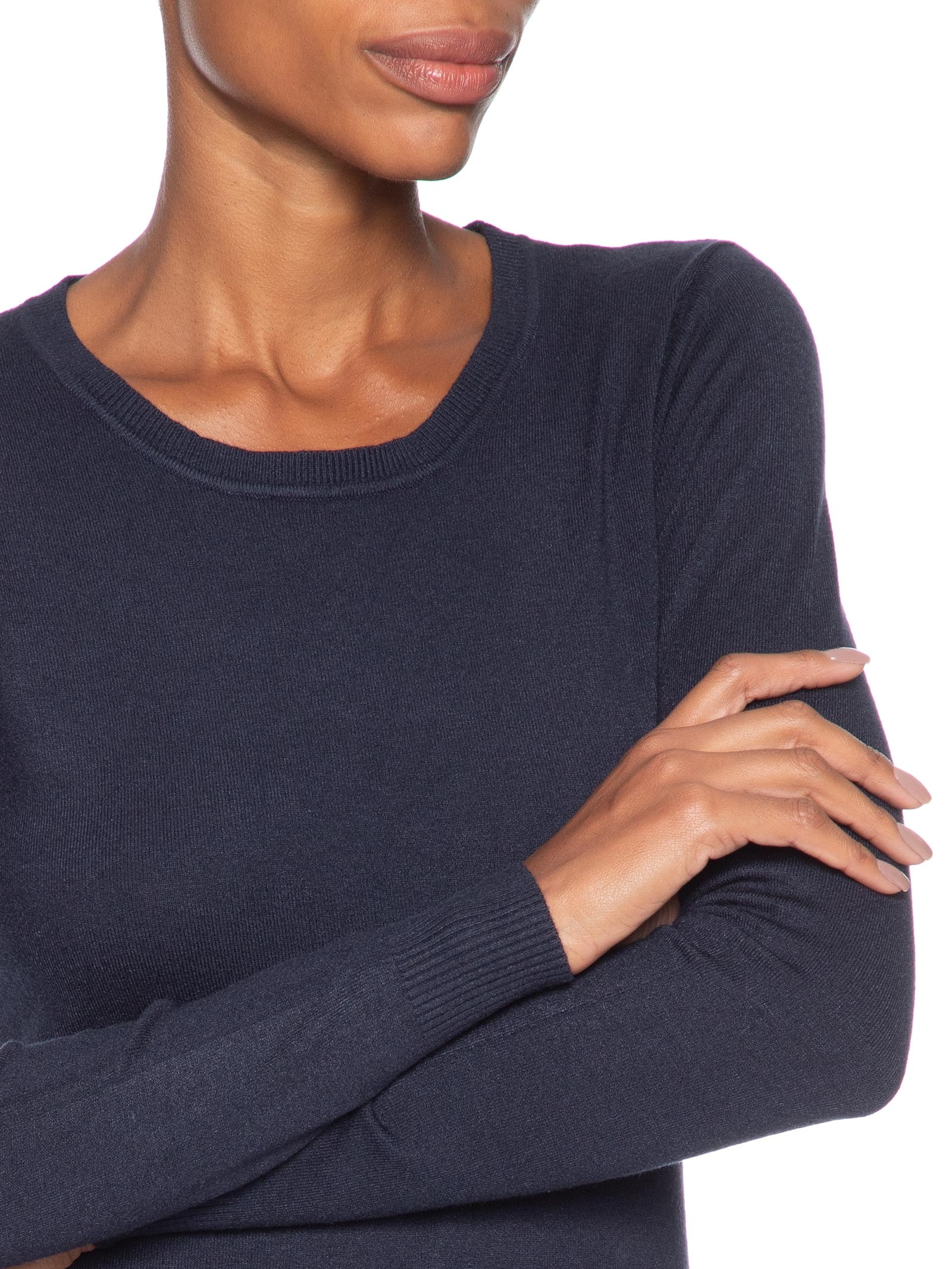 Blusa Feminina Tricot Básica Azul Basiq