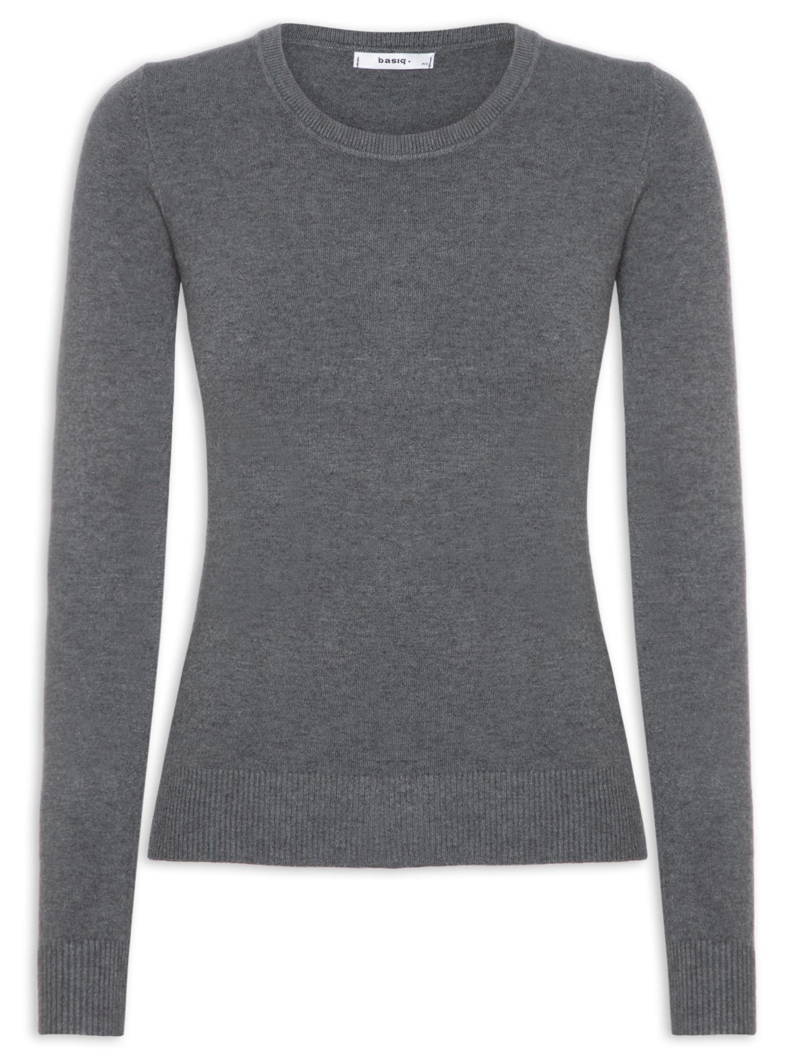 Blusa Feminina Tricot Básica Cinza Basiq