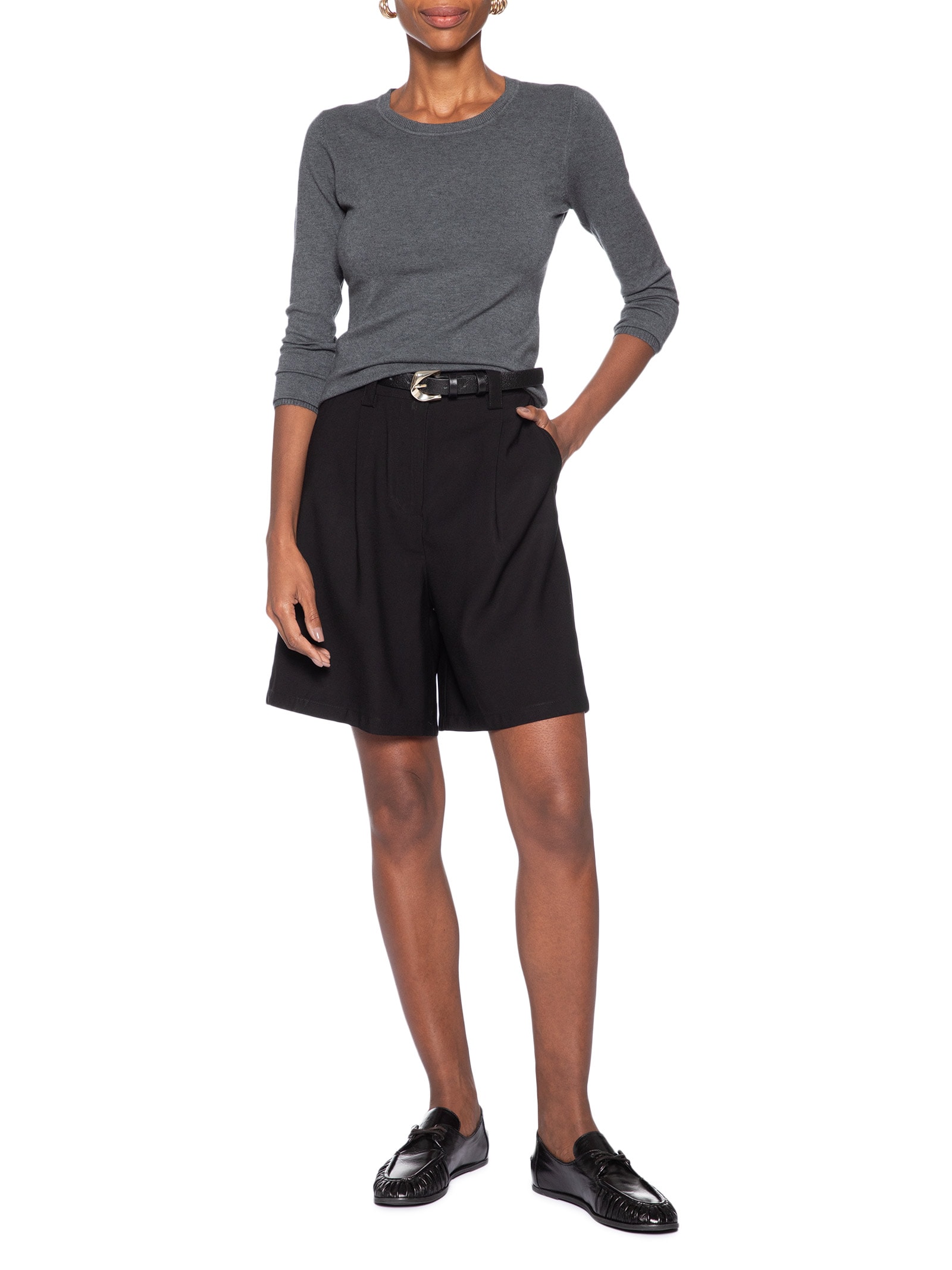Blusa Feminina Tricot Básica Cinza Basiq