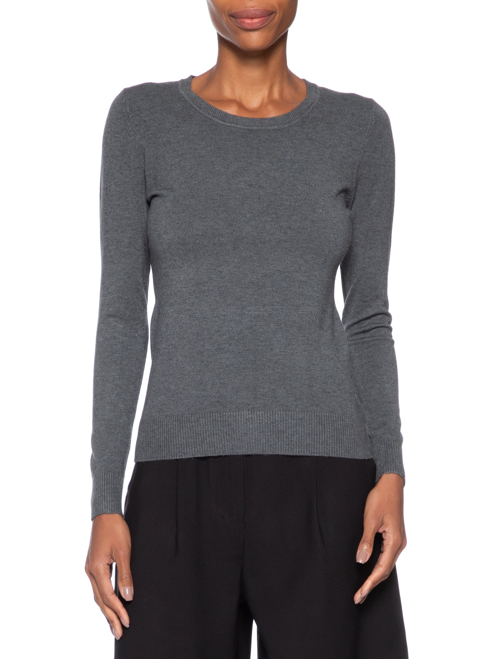 Blusa Feminina Tricot Básica Cinza Basiq