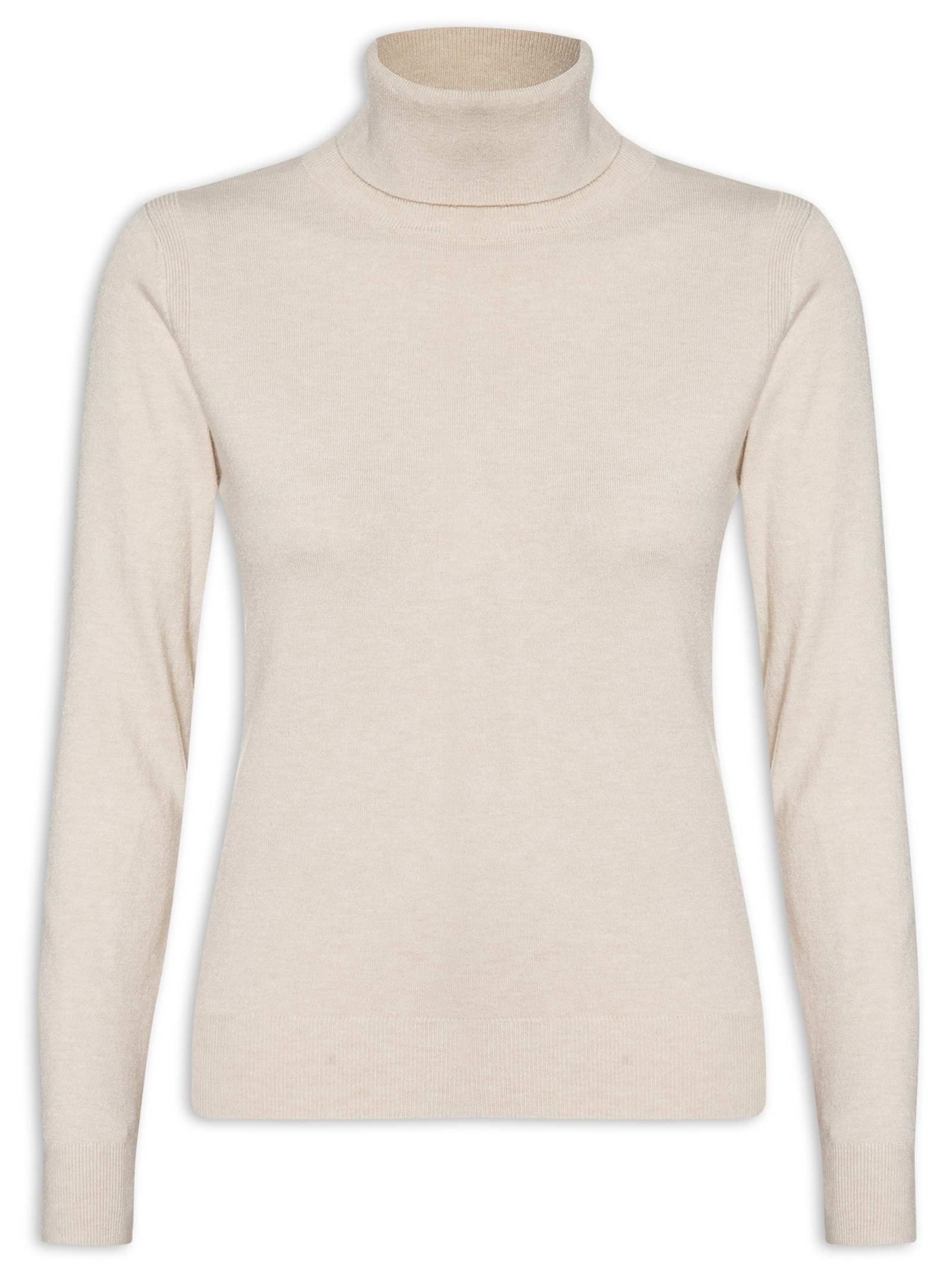 Blusa Feminina Tricot Básica Com Gola Alta  Bege Basiq