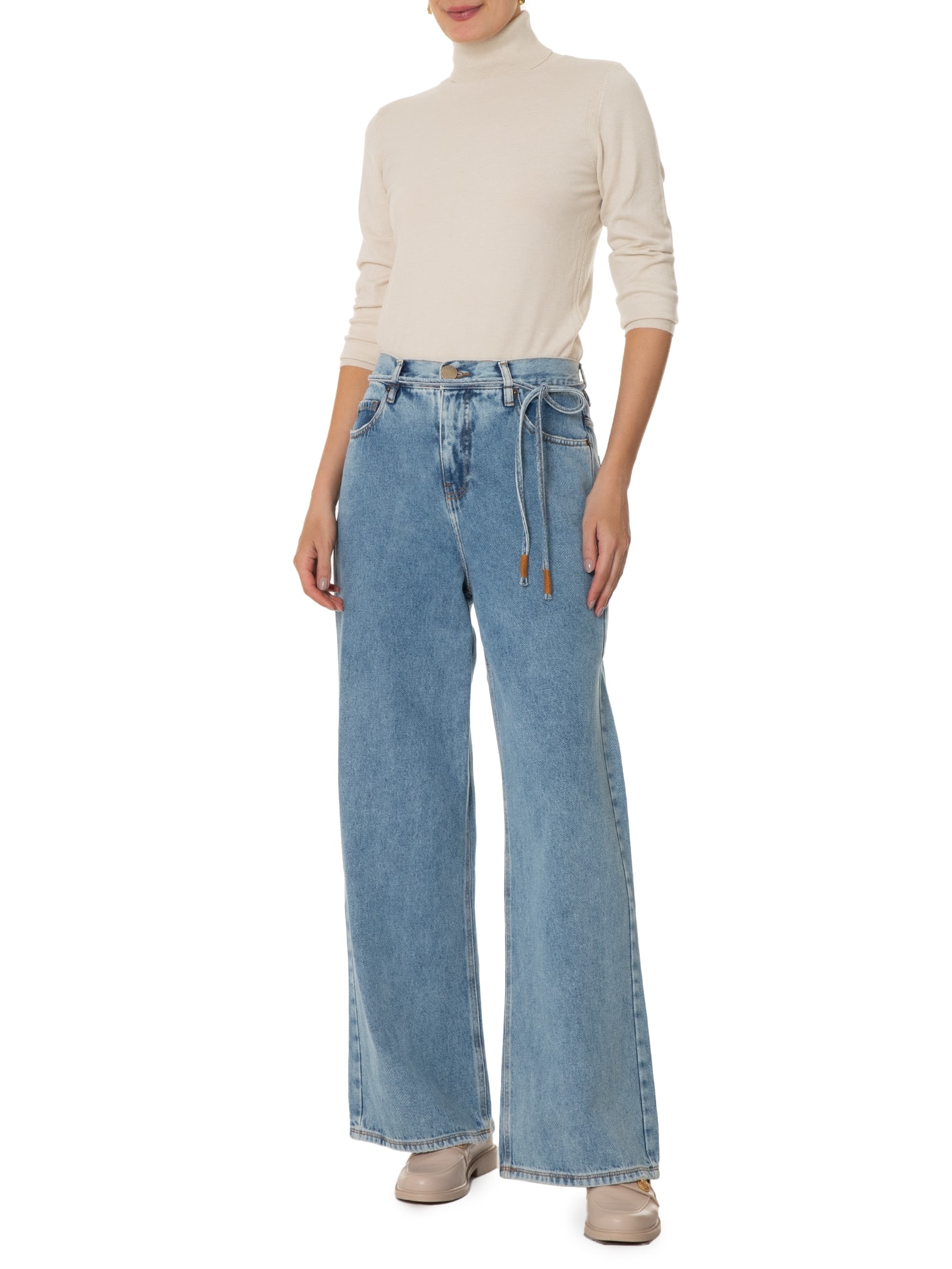 Blusa Feminina Tricot Básica Com Gola Alta  Bege Basiq