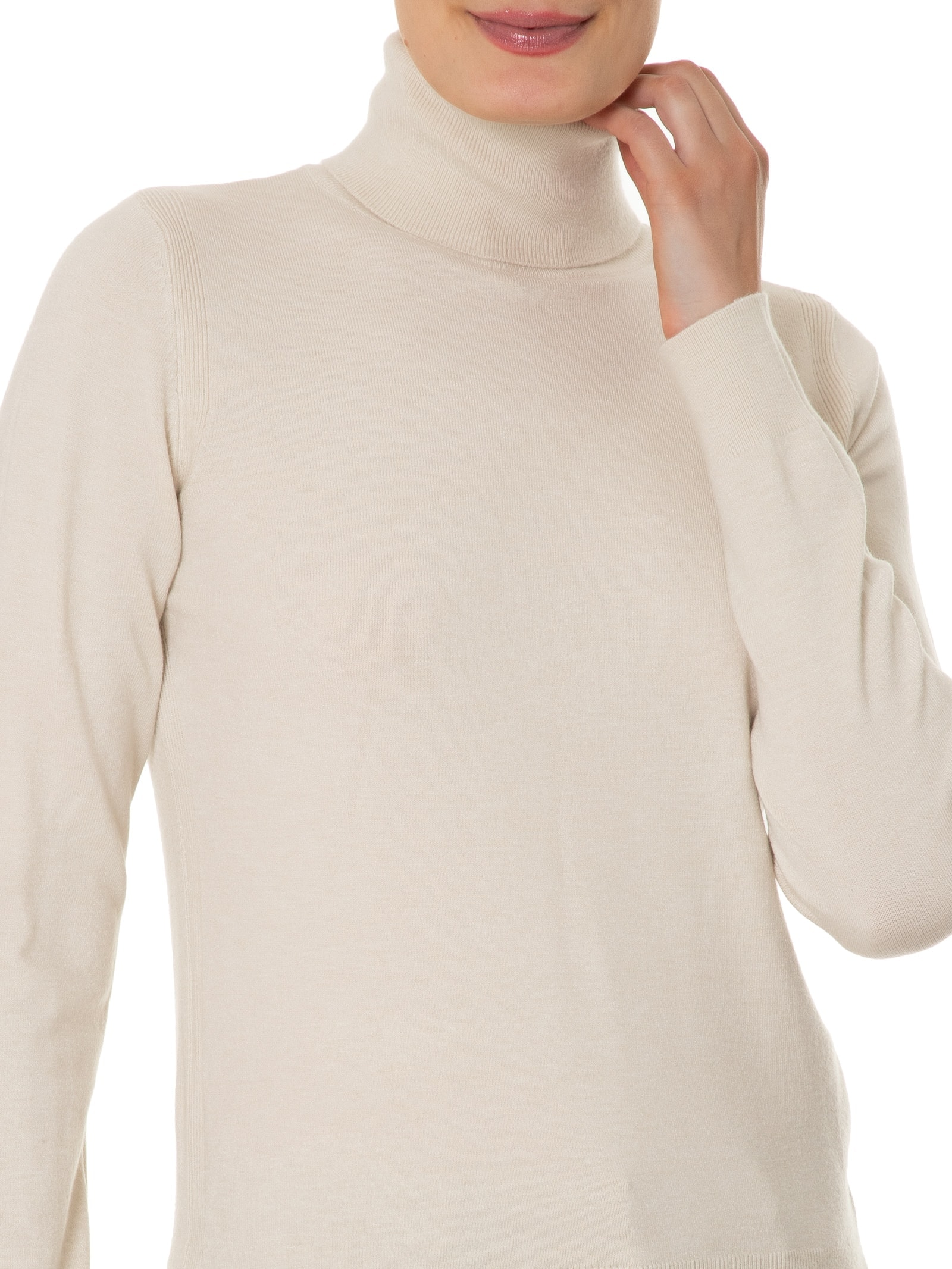 Blusa Feminina Tricot Básica Com Gola Alta  Bege Basiq