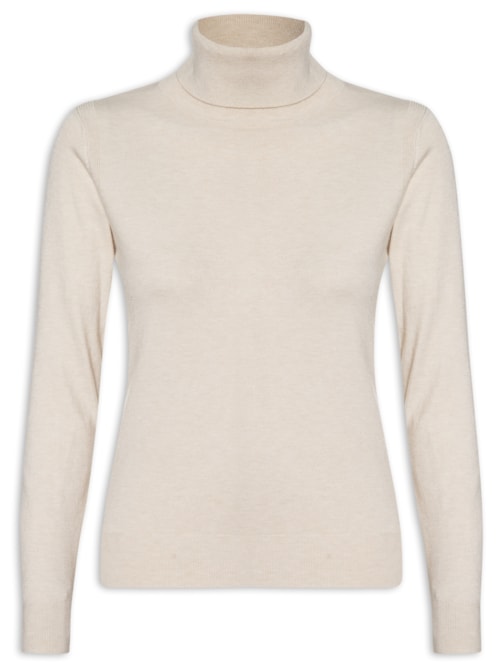 Blusa Feminina Tricot Básica Com Gola Alta - Bege