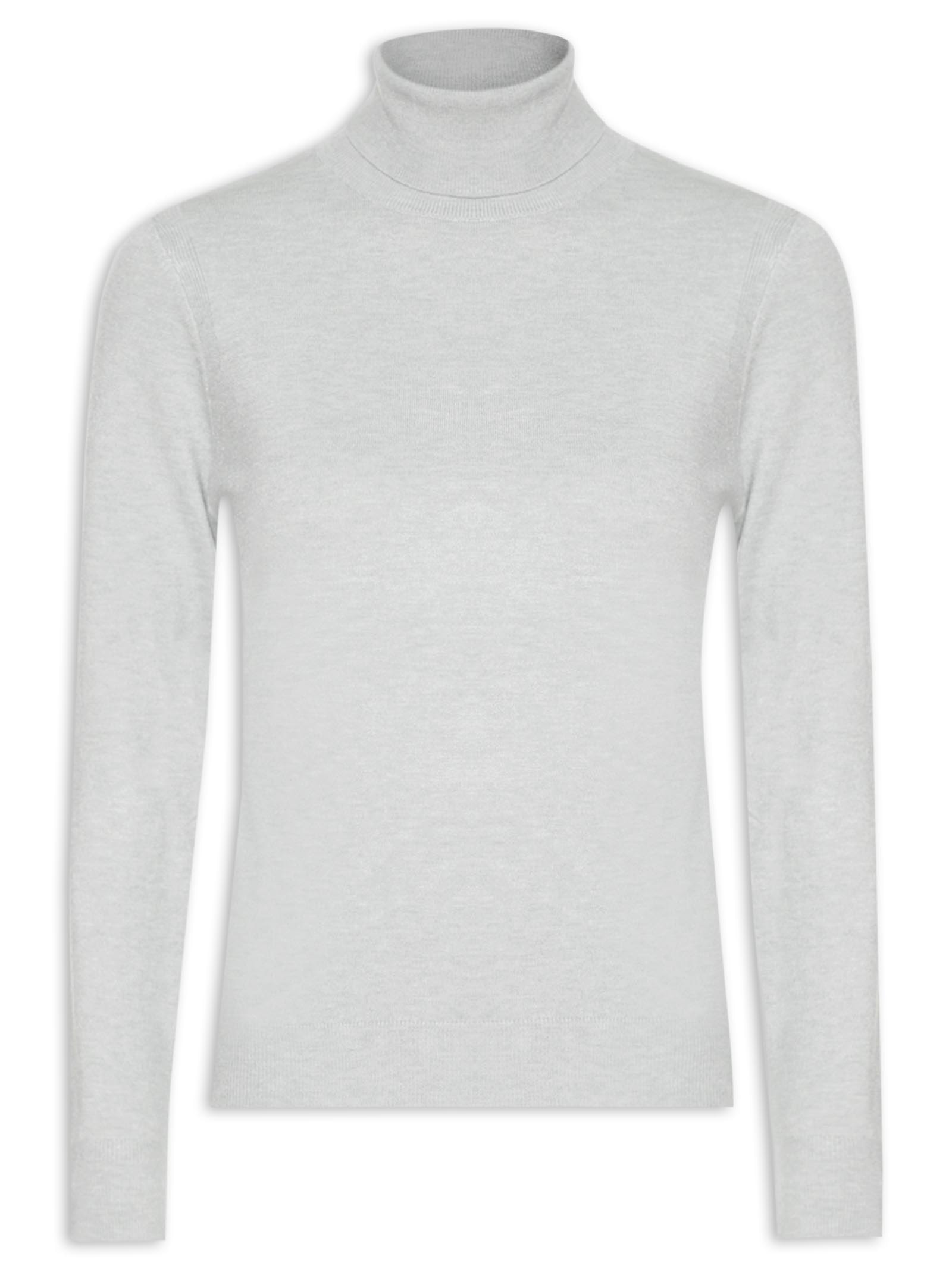 Blusa Feminina Tricot Básica Com Gola Alta  Cinza  Basiq