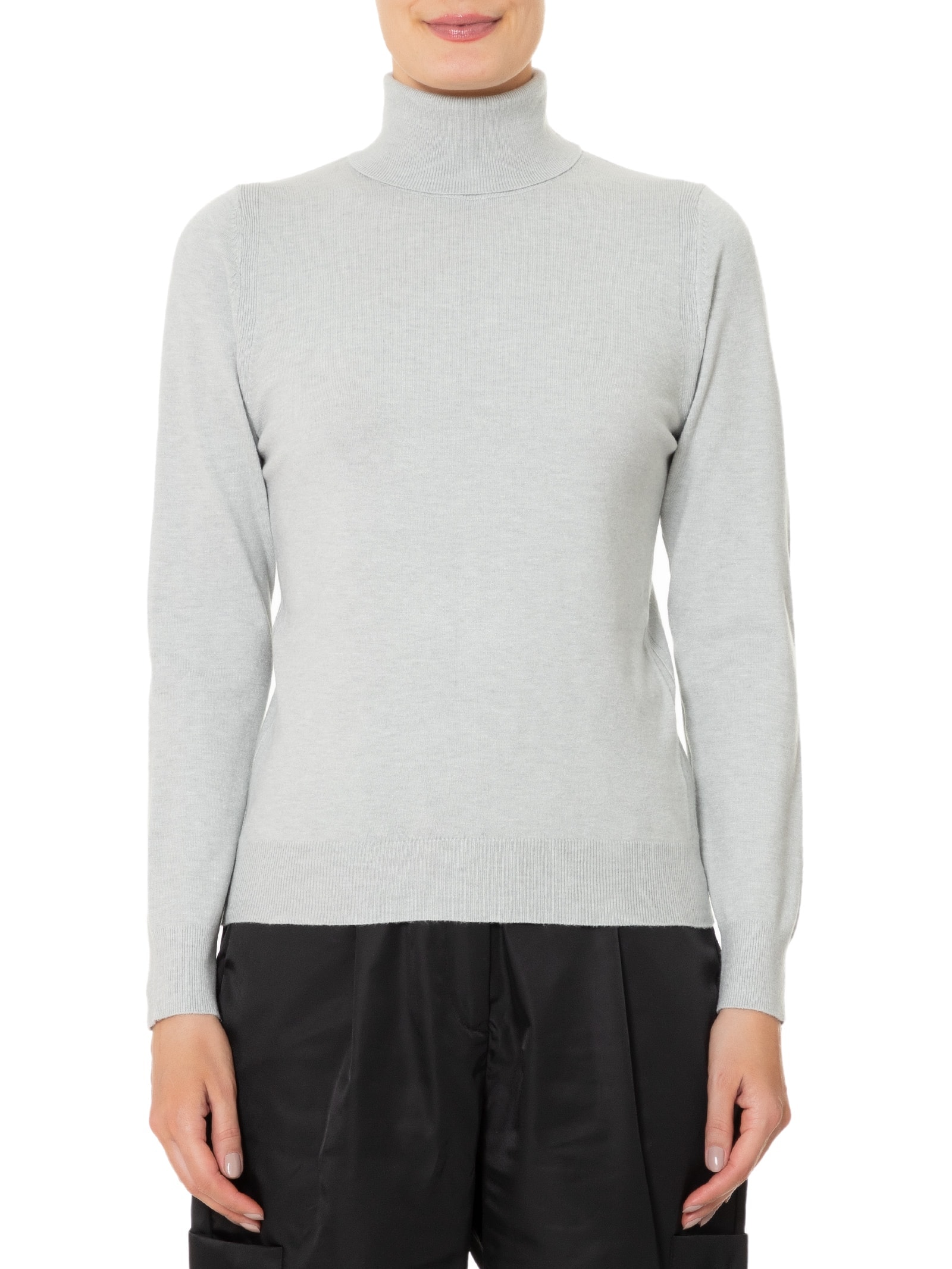 Blusa Feminina Tricot Básica Com Gola Alta  Cinza  Basiq