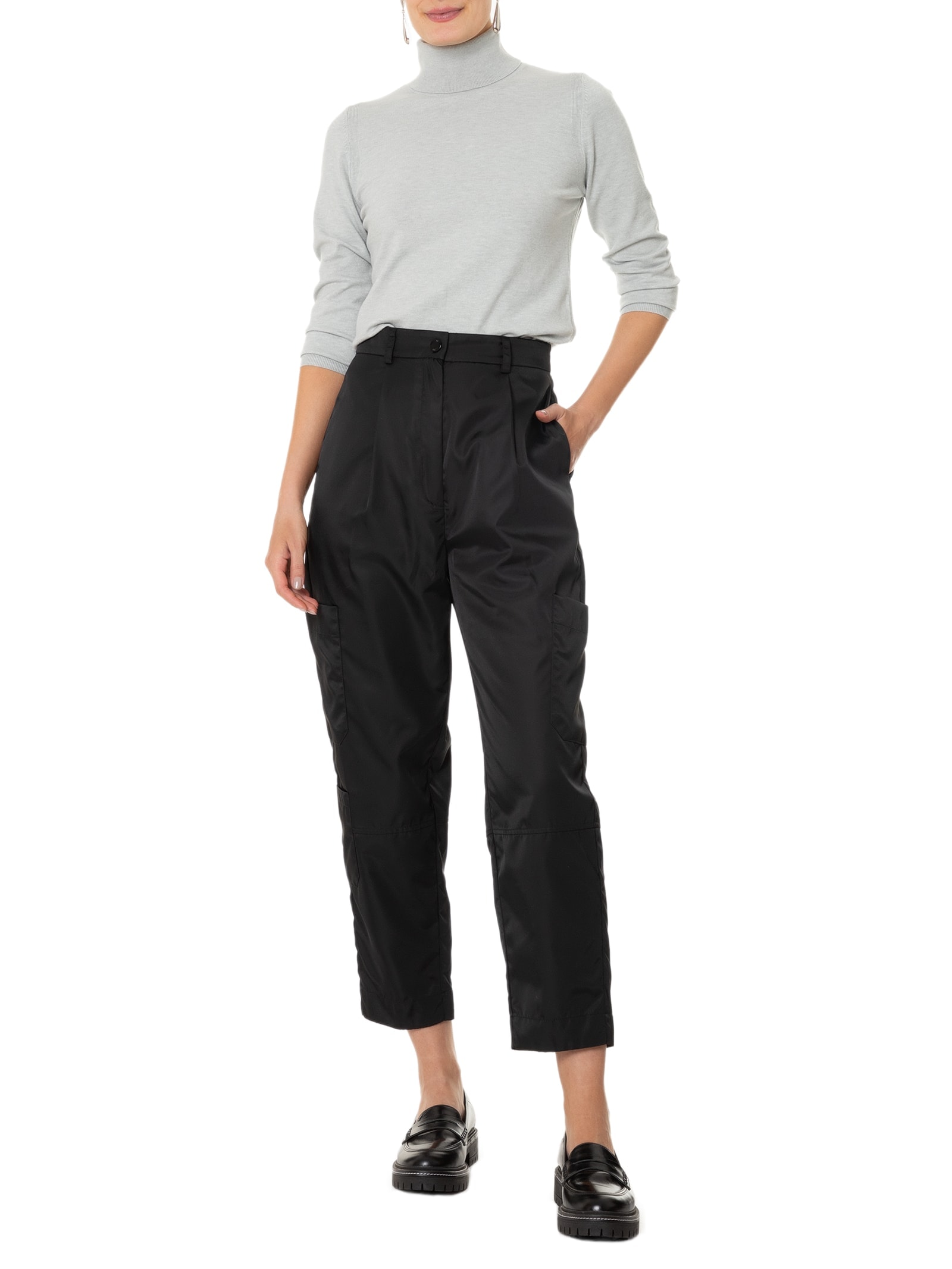 Blusa Feminina Tricot Básica Com Gola Alta  Cinza  Basiq