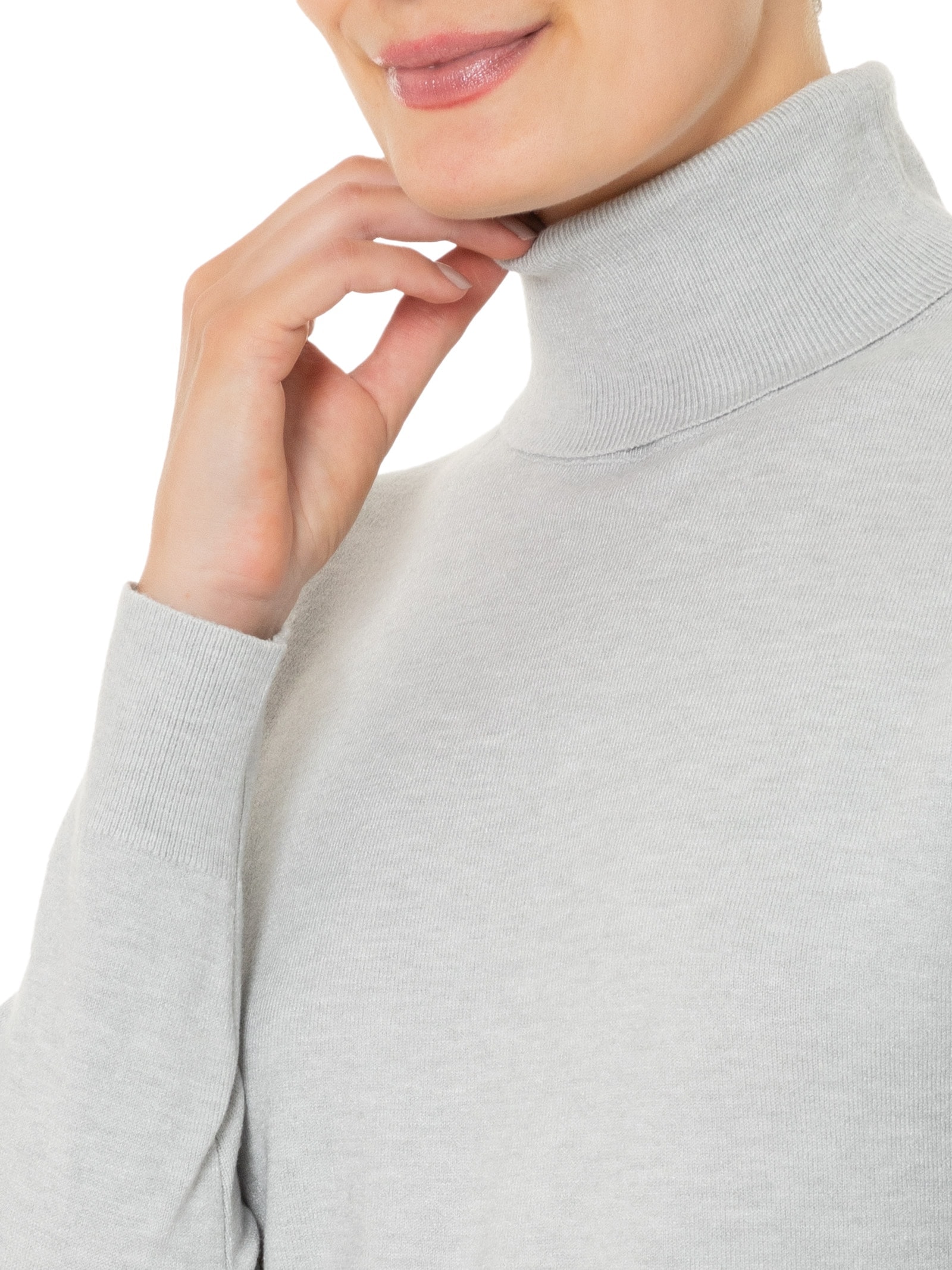 Blusa Feminina Tricot Básica Com Gola Alta  Cinza  Basiq