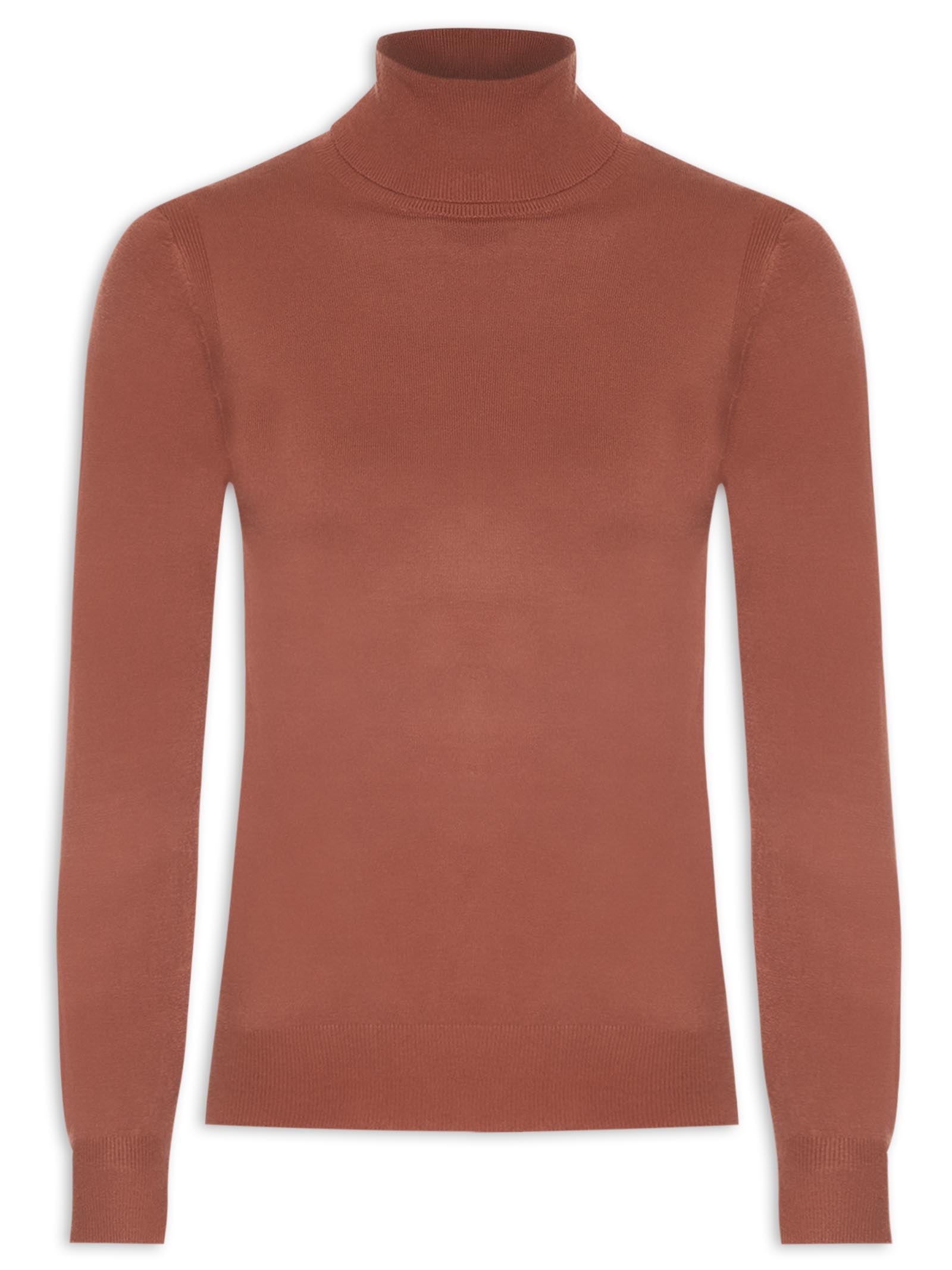 Blusa Feminina Tricot Básica Com Gola Alta  Marrom  Basiq