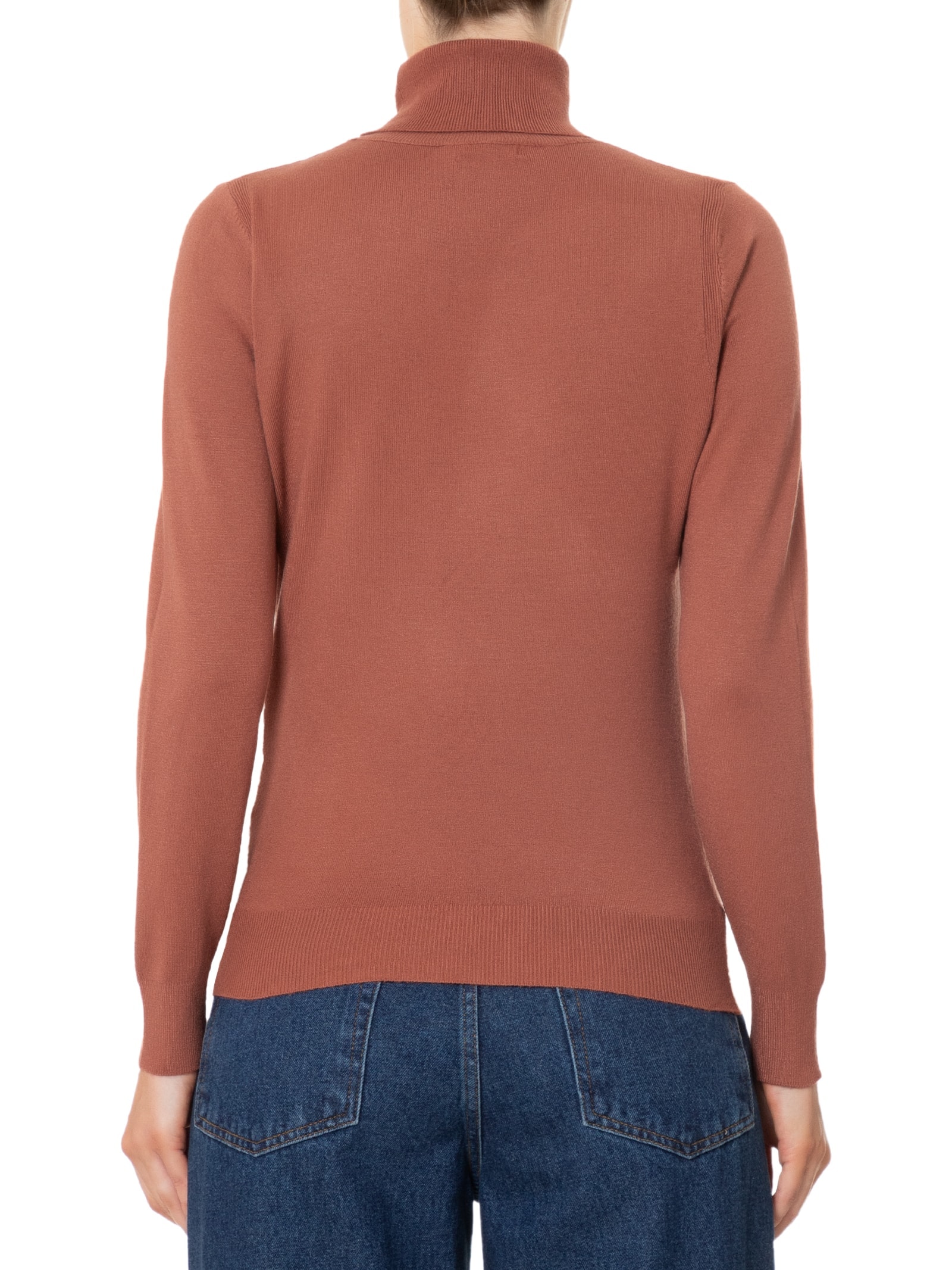 Blusa Feminina Tricot Básica Com Gola Alta  Marrom  Basiq