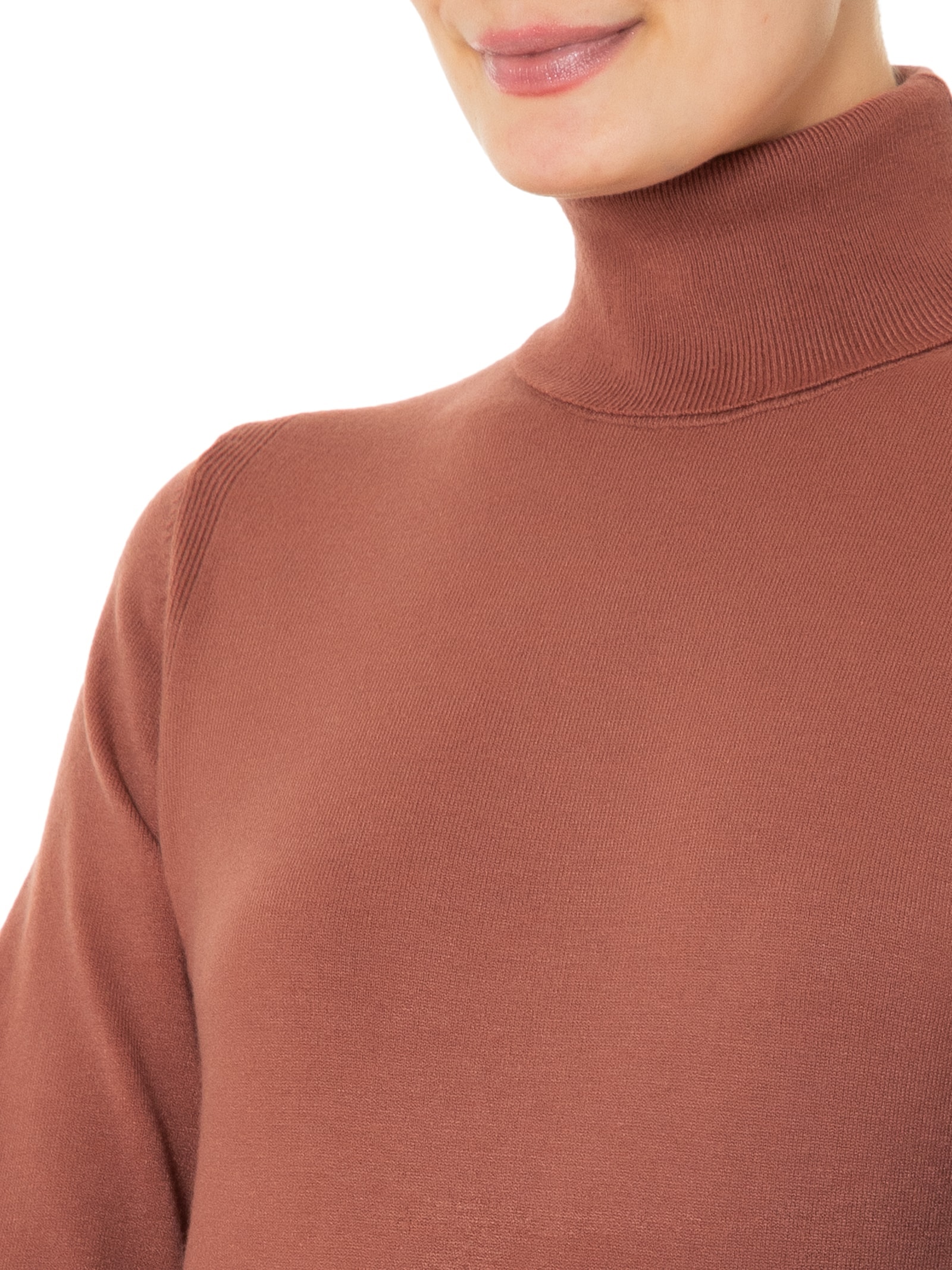 Blusa Feminina Tricot Básica Com Gola Alta  Marrom  Basiq