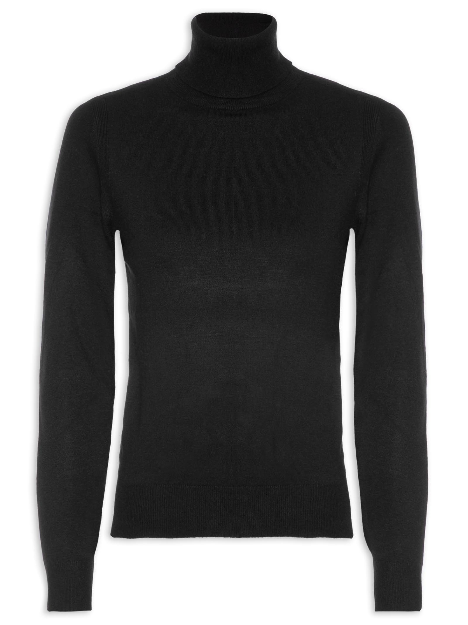 Blusa Feminina Tricot Básica Com Gola Alta  Preto  Basiq