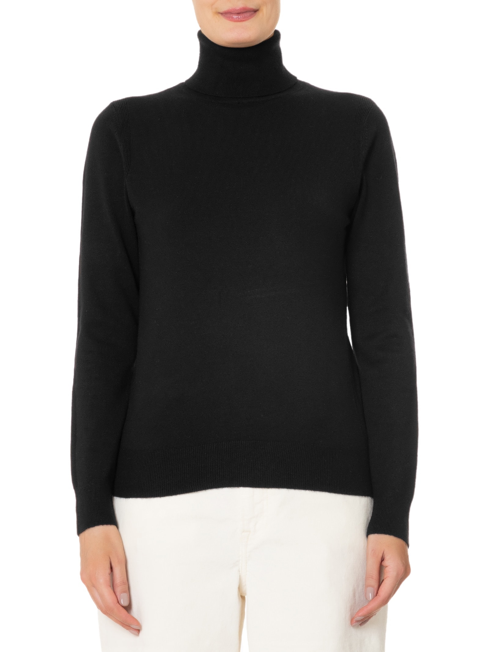 Blusa Feminina Tricot Básica Com Gola Alta  Preto  Basiq