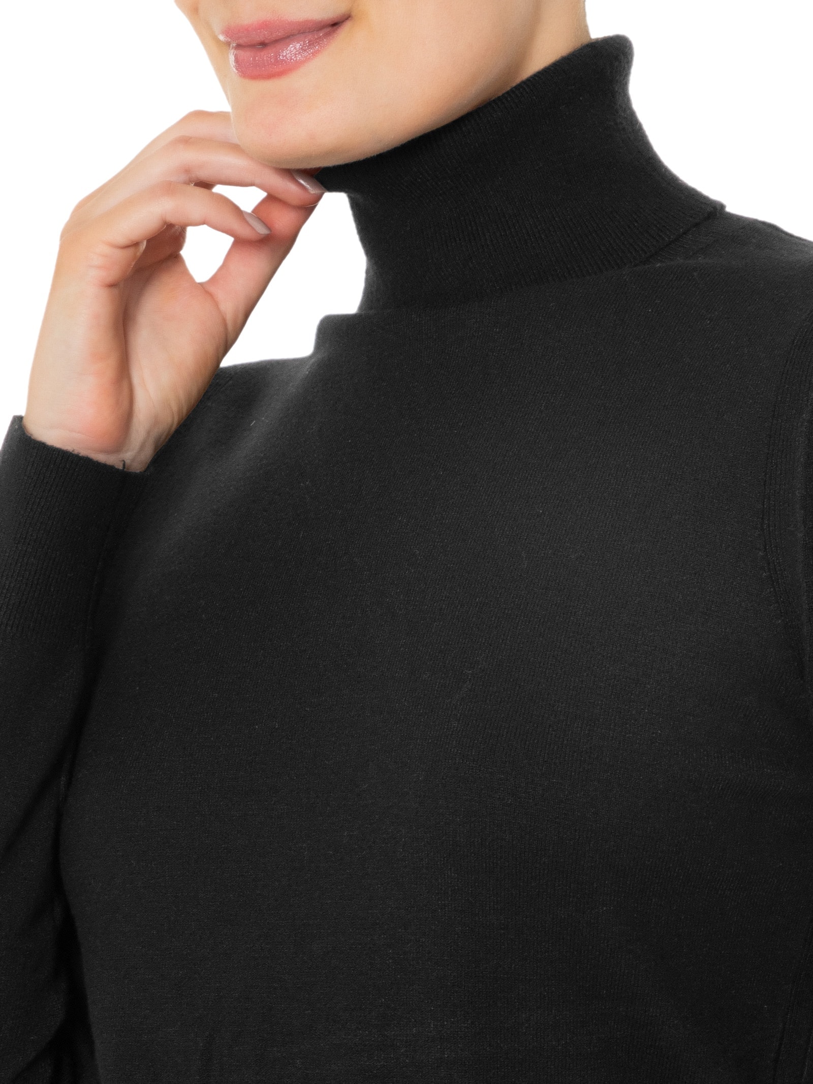 Blusa Feminina Tricot Básica Com Gola Alta  Preto  Basiq