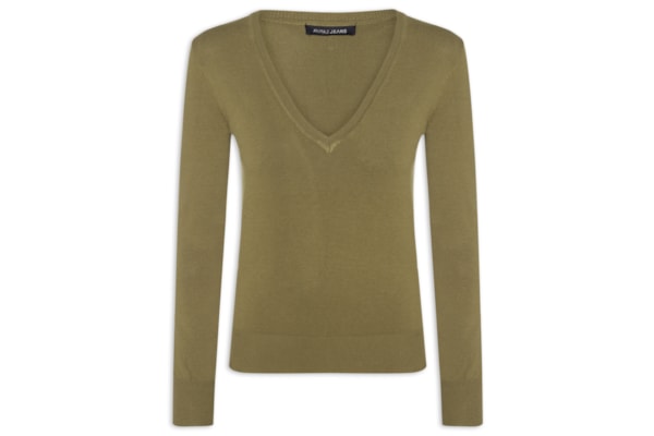 Blusa Feminina Tricot Básica Decote V - Verde