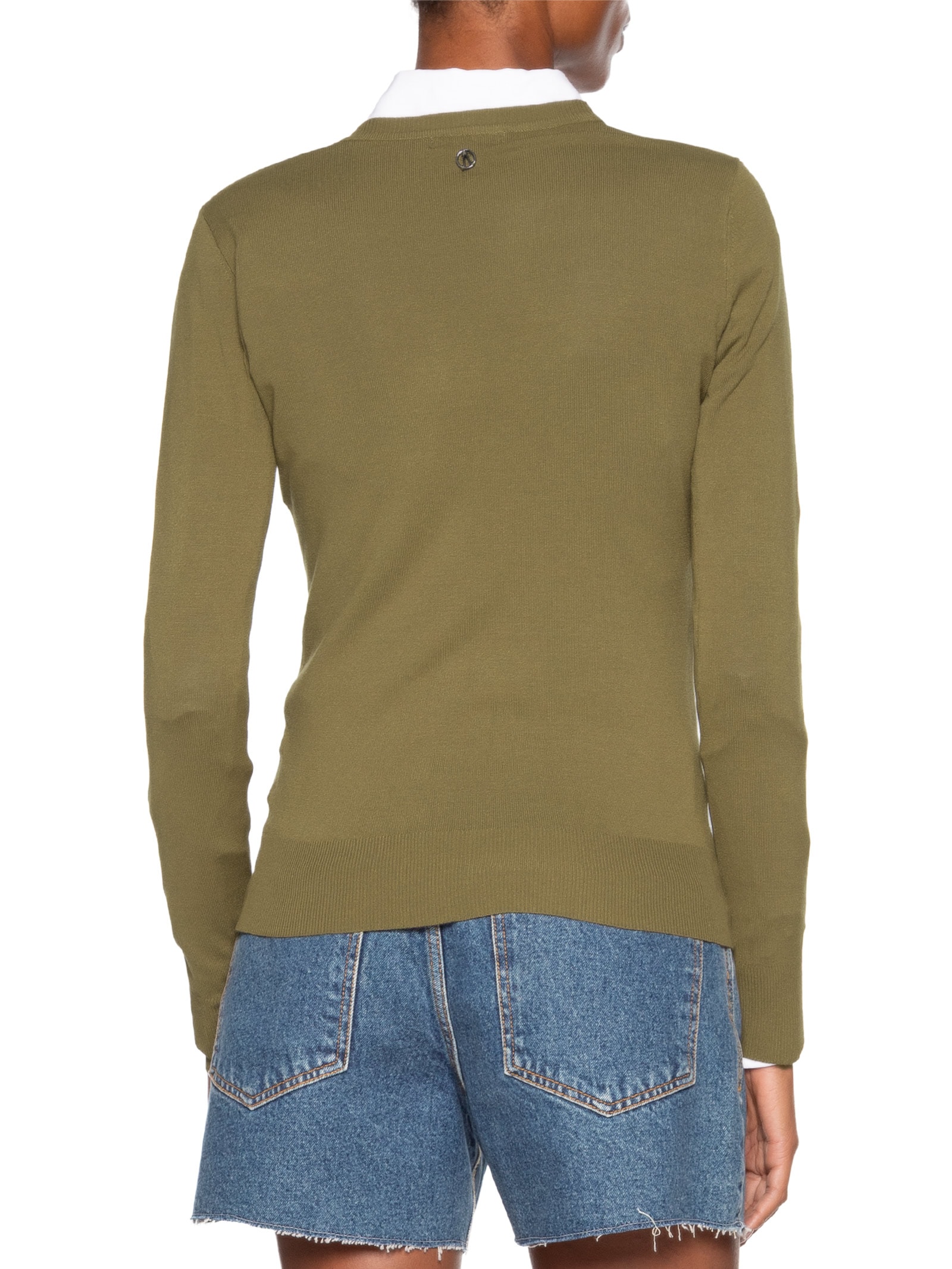 Blusa Feminina Tricot Básica Decote V Verde Animale Jeans