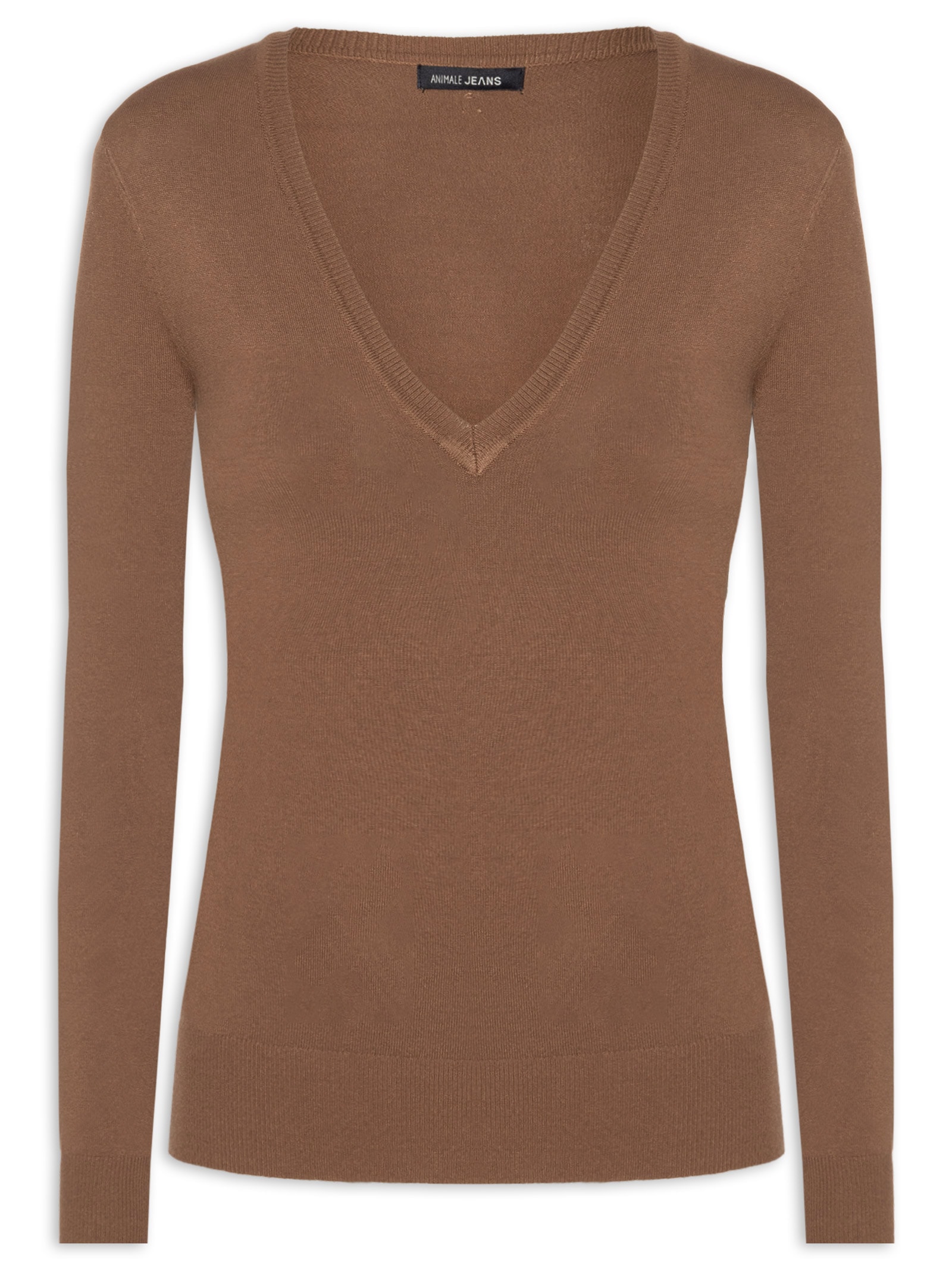 Blusa Feminina Tricot Básica Marrom Animale Jeans