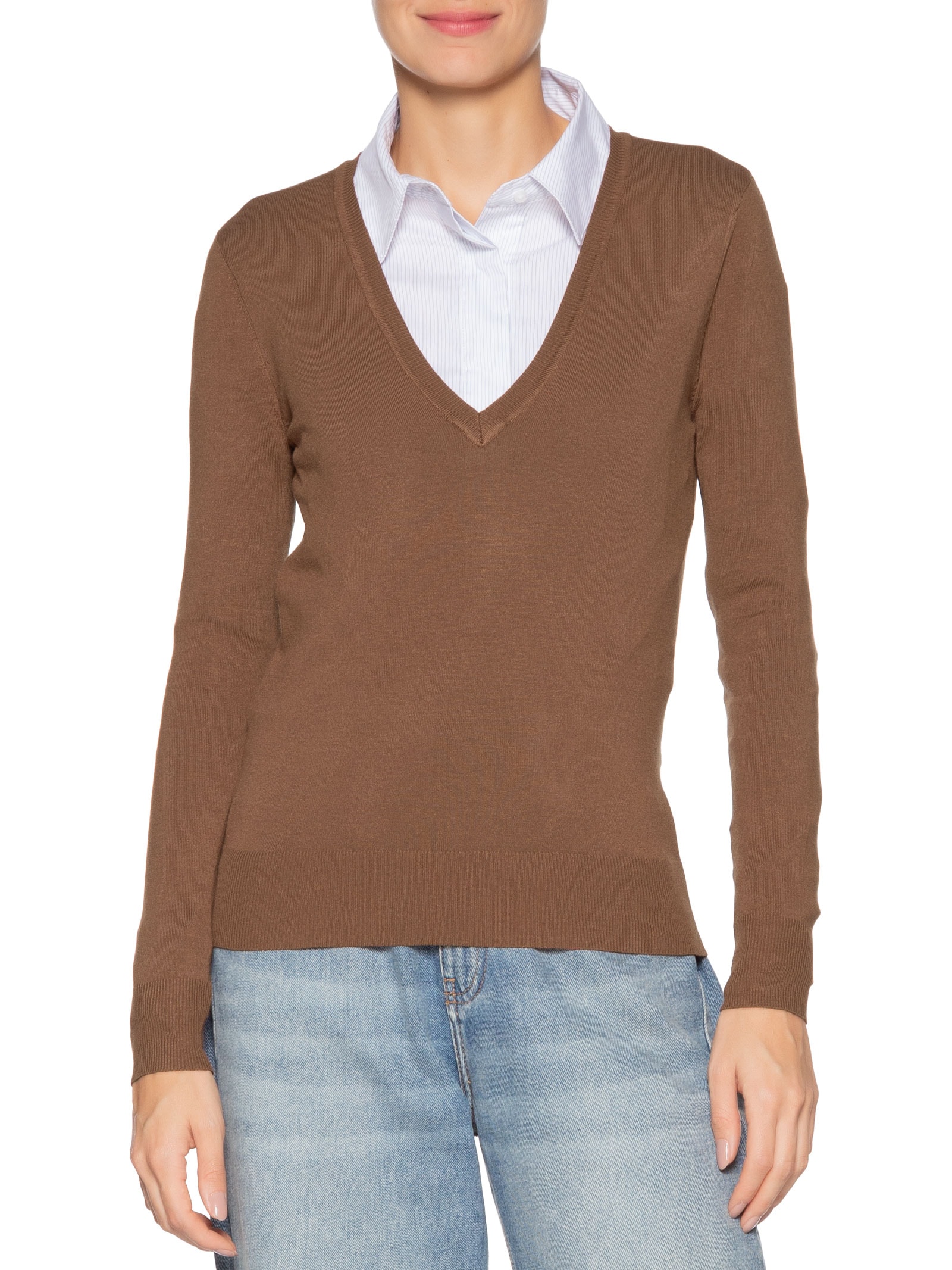 Blusa Feminina Tricot Básica Marrom Animale Jeans