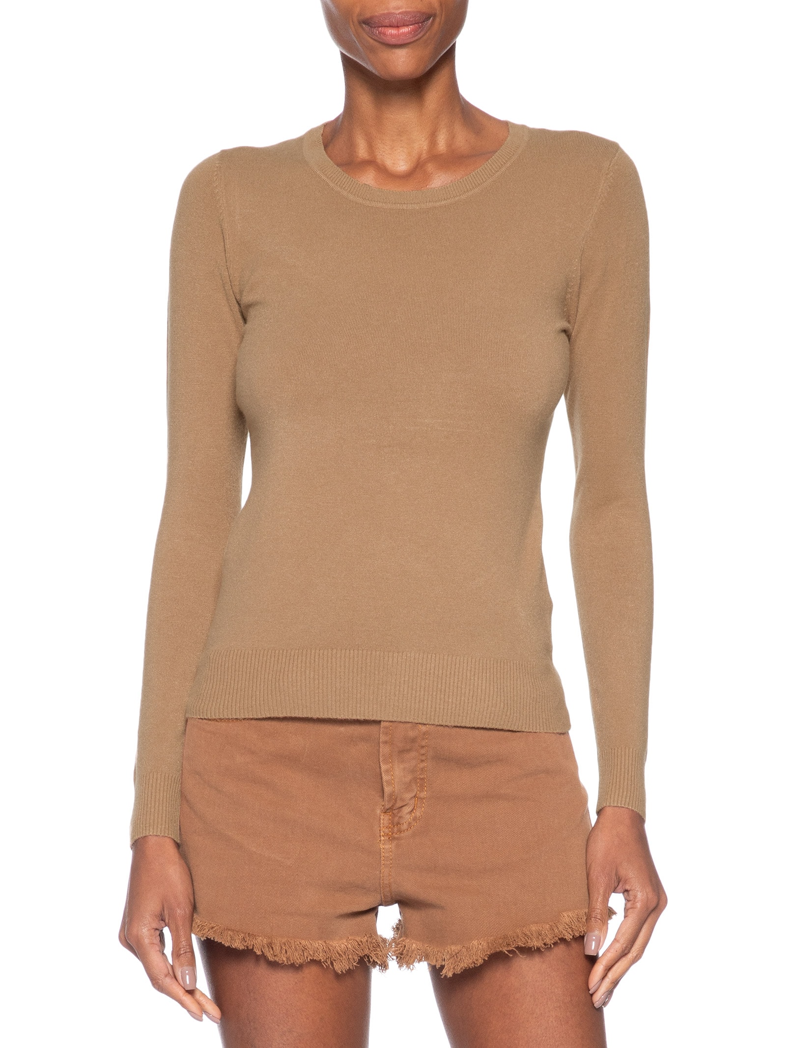 Blusa Feminina Tricot Básica Marrom Basiq