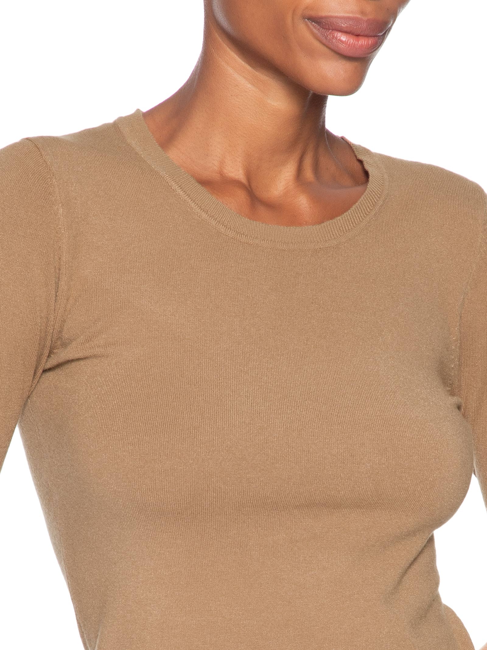 Blusa Feminina Tricot Básica Marrom Basiq